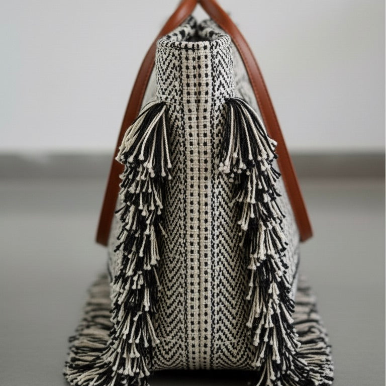 Chirpy Charcoal Ruffle Beach Tote