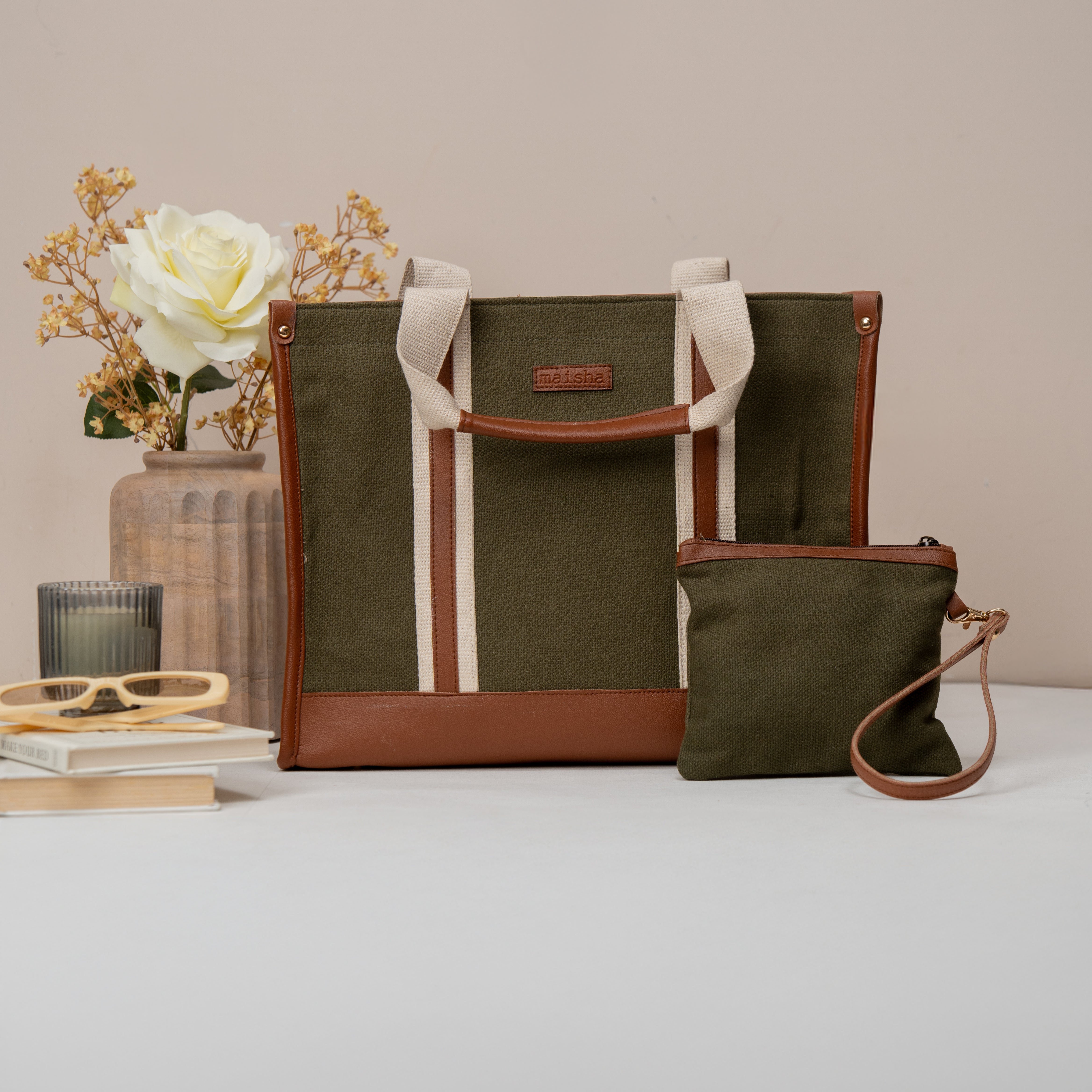 Sage Canvas Office Tote Bag