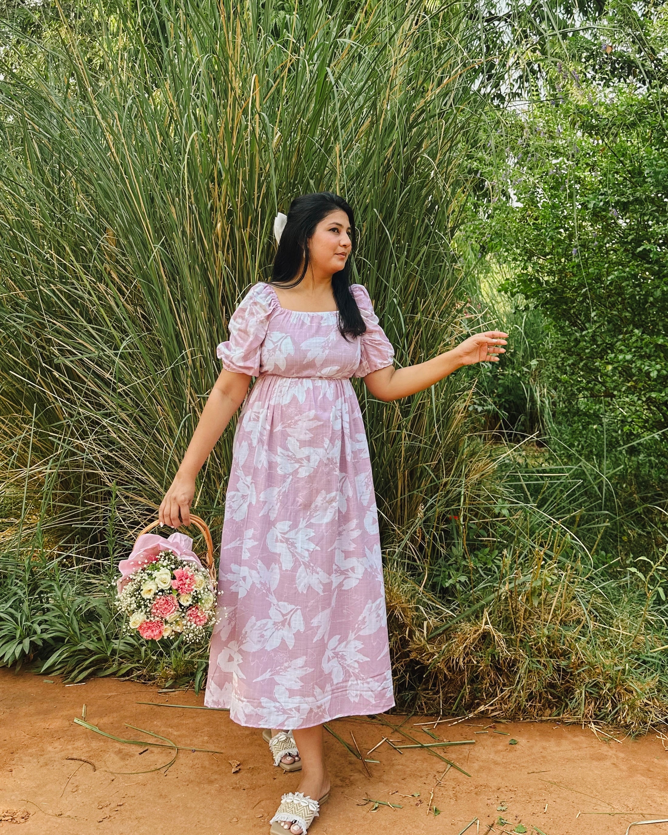 Garden Girl Mauve - Cotton Linen Dress