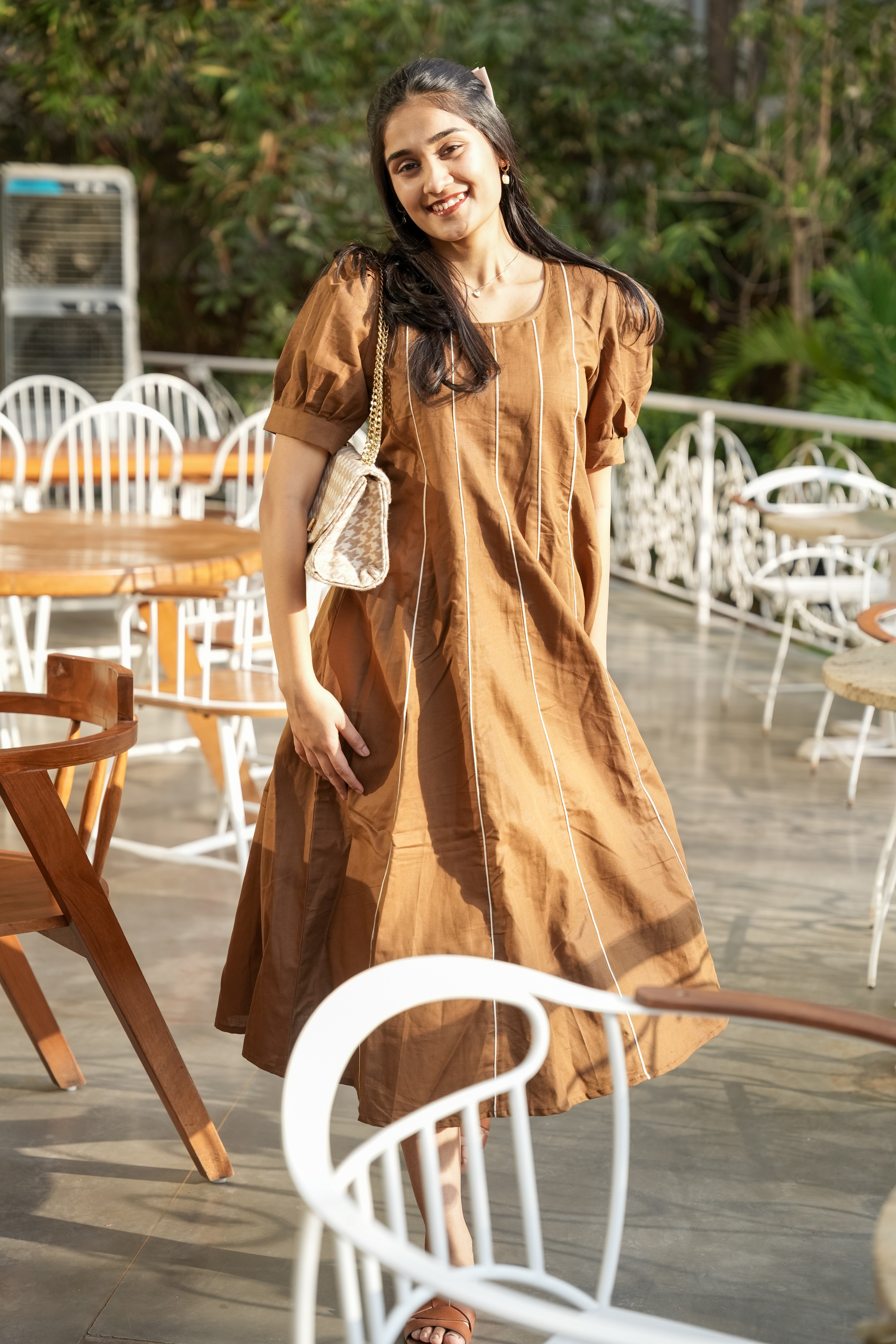 Brown Grace in Lines Dress