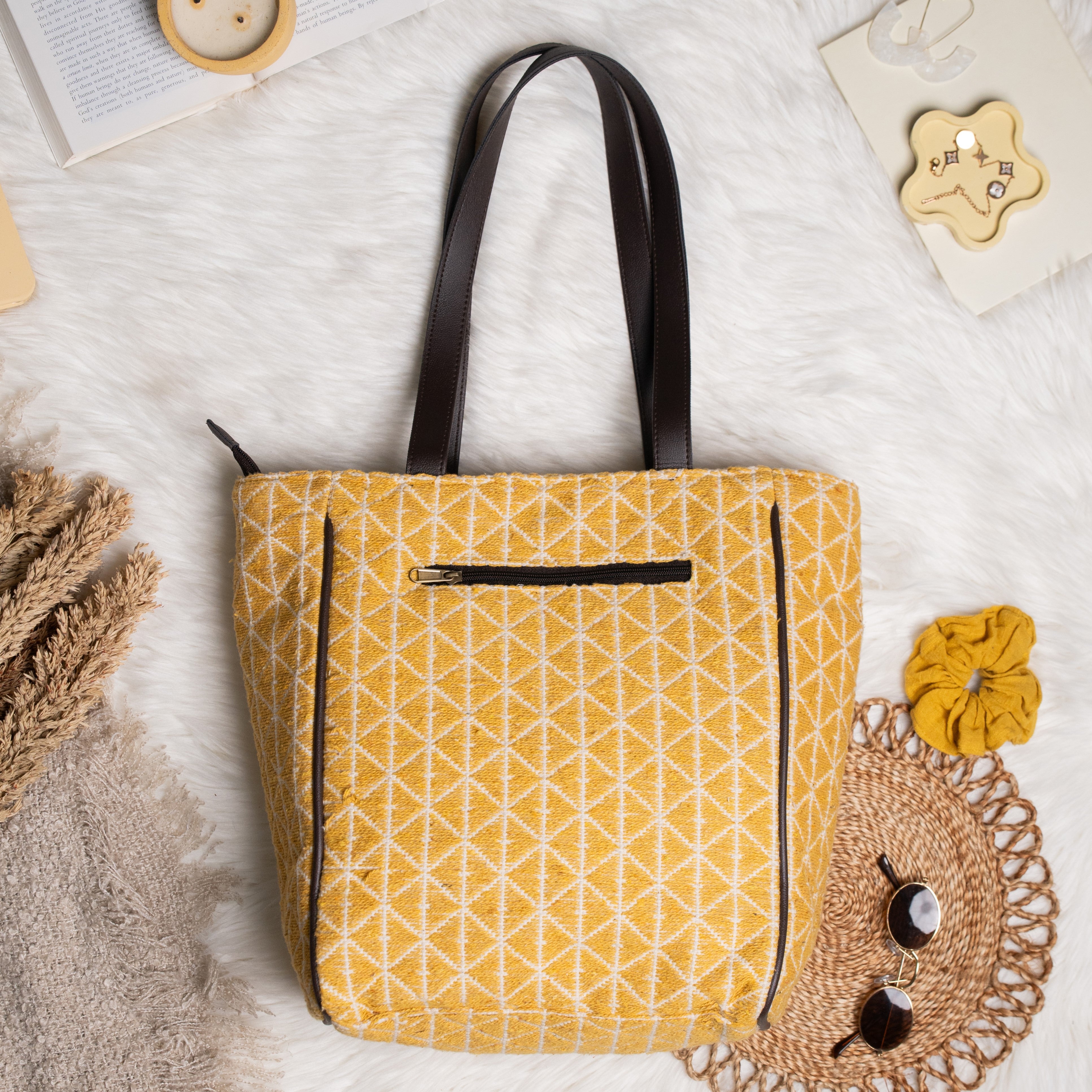 Honey Drizzle Cotton Jacquard Tote Bag