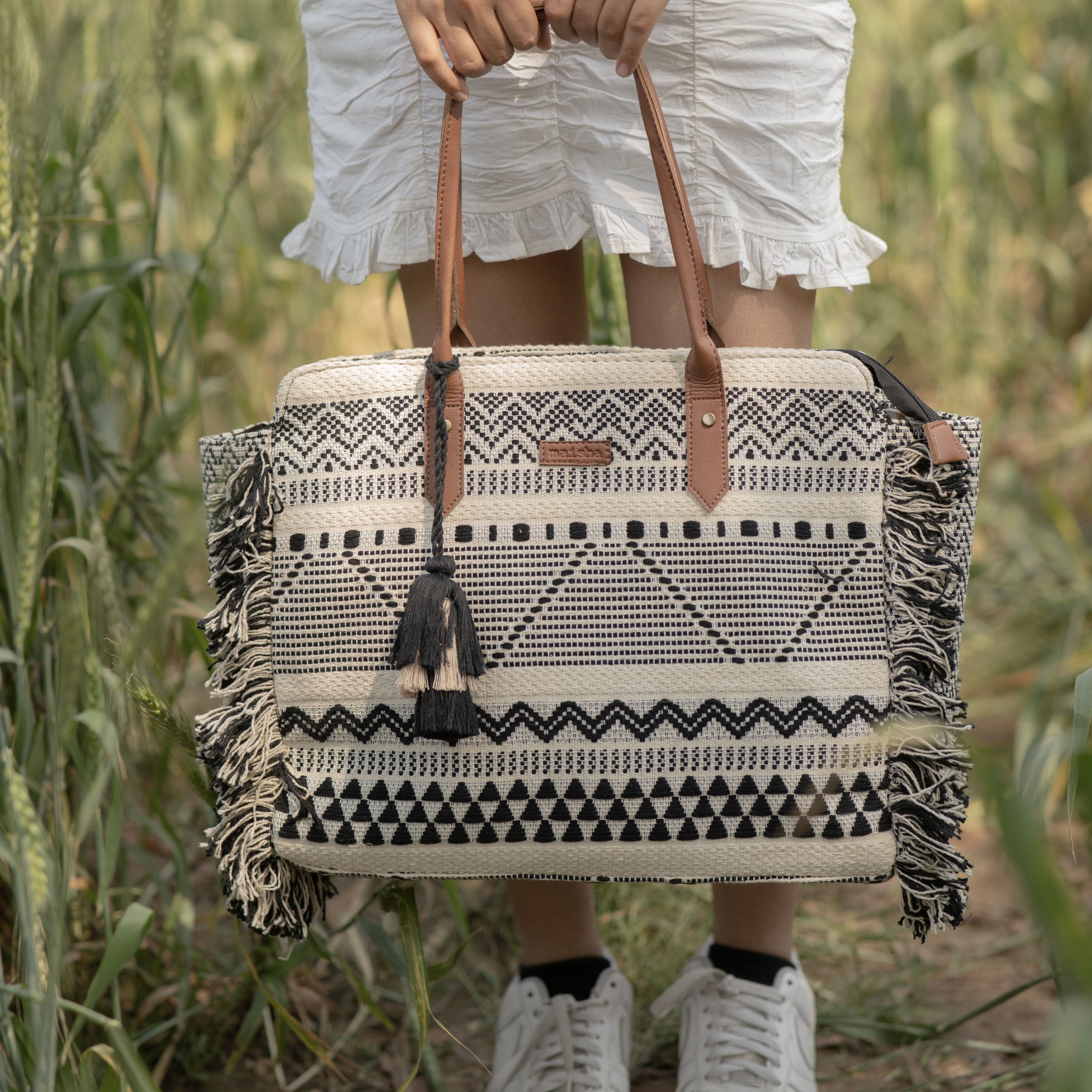 Chirpy Charcoal Ruffle Beach Tote