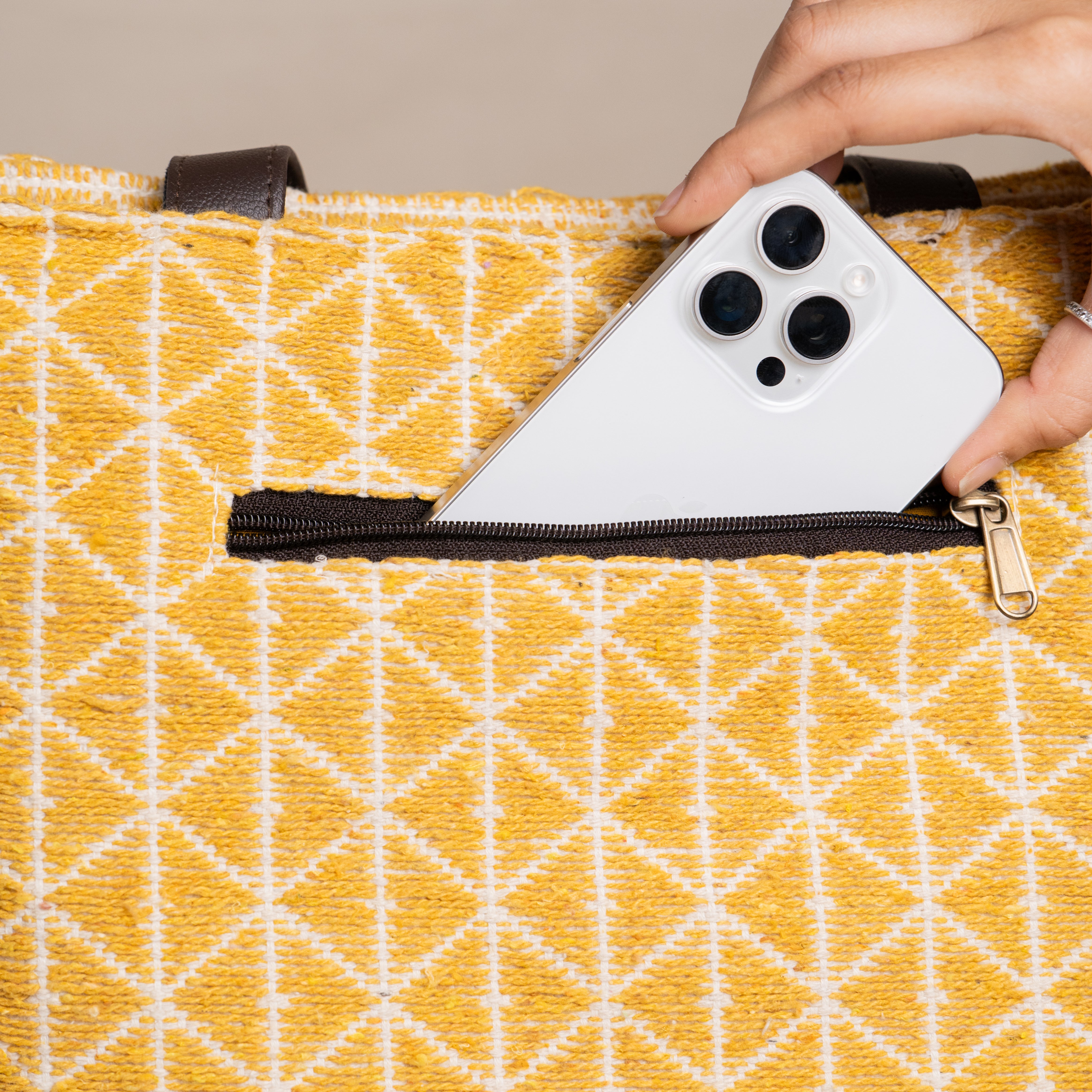 Honey Drizzle Cotton Jacquard Tote Bag