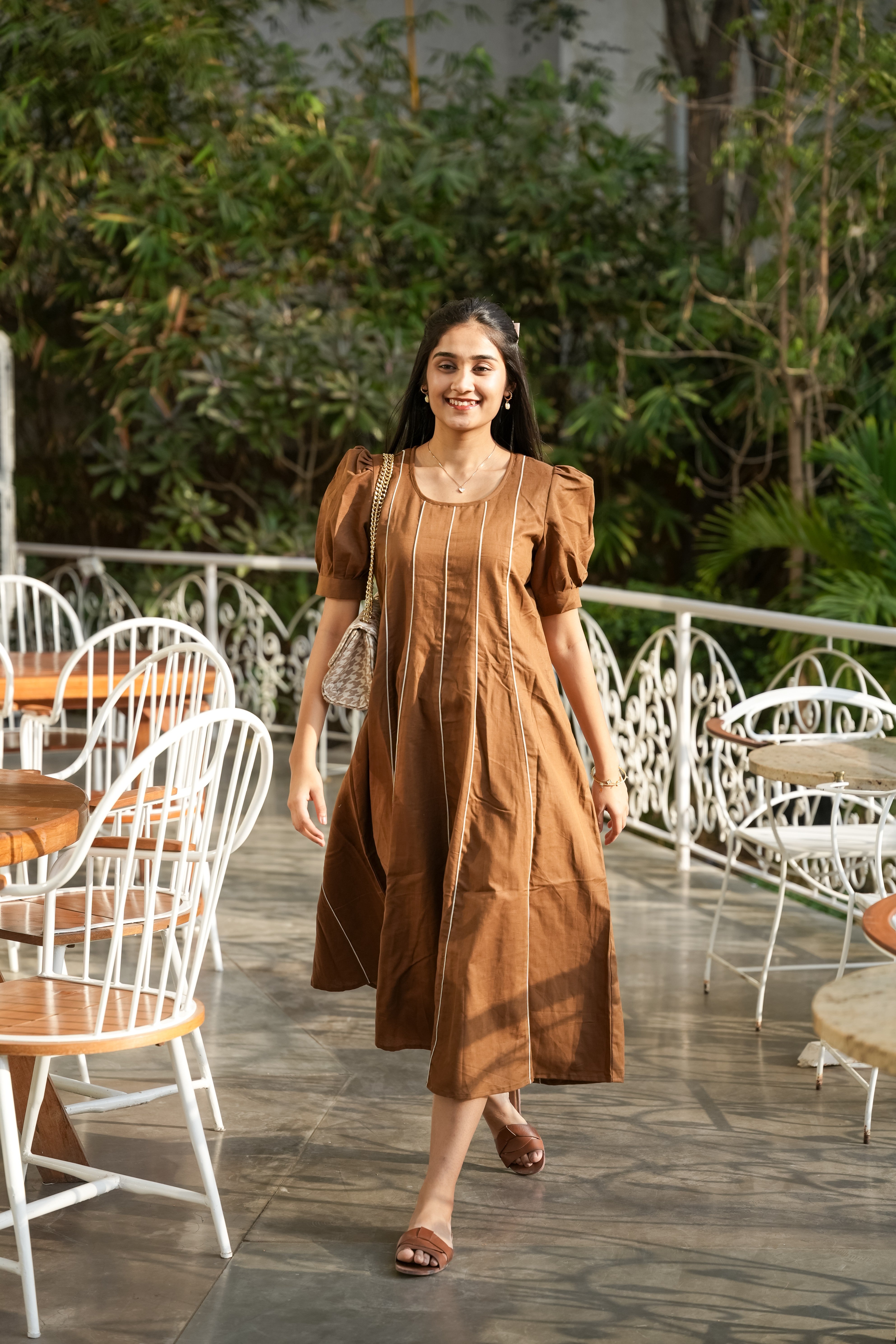 Brown Grace in Lines Dress