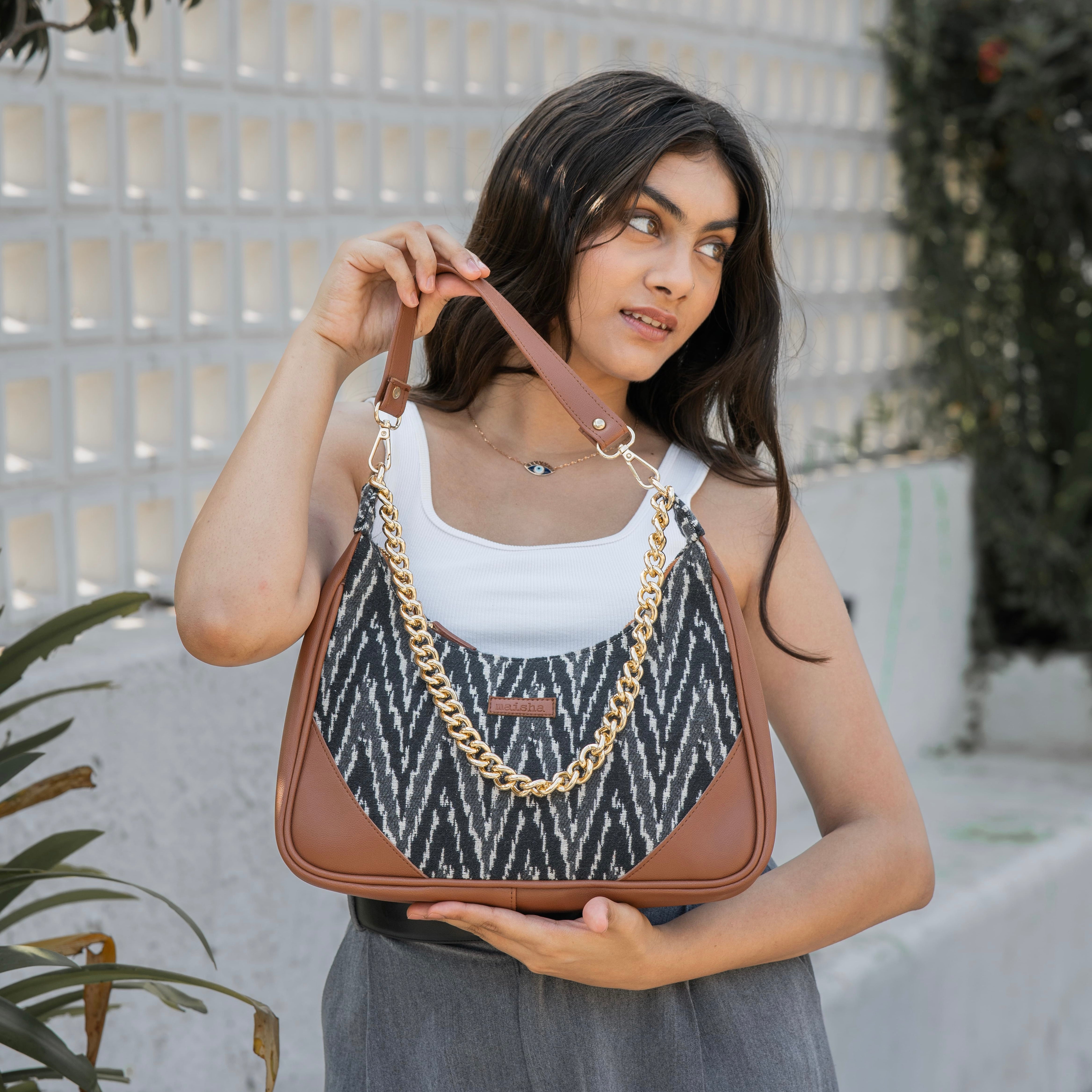 Blackberry Ikkat Hobo Baguette Bag