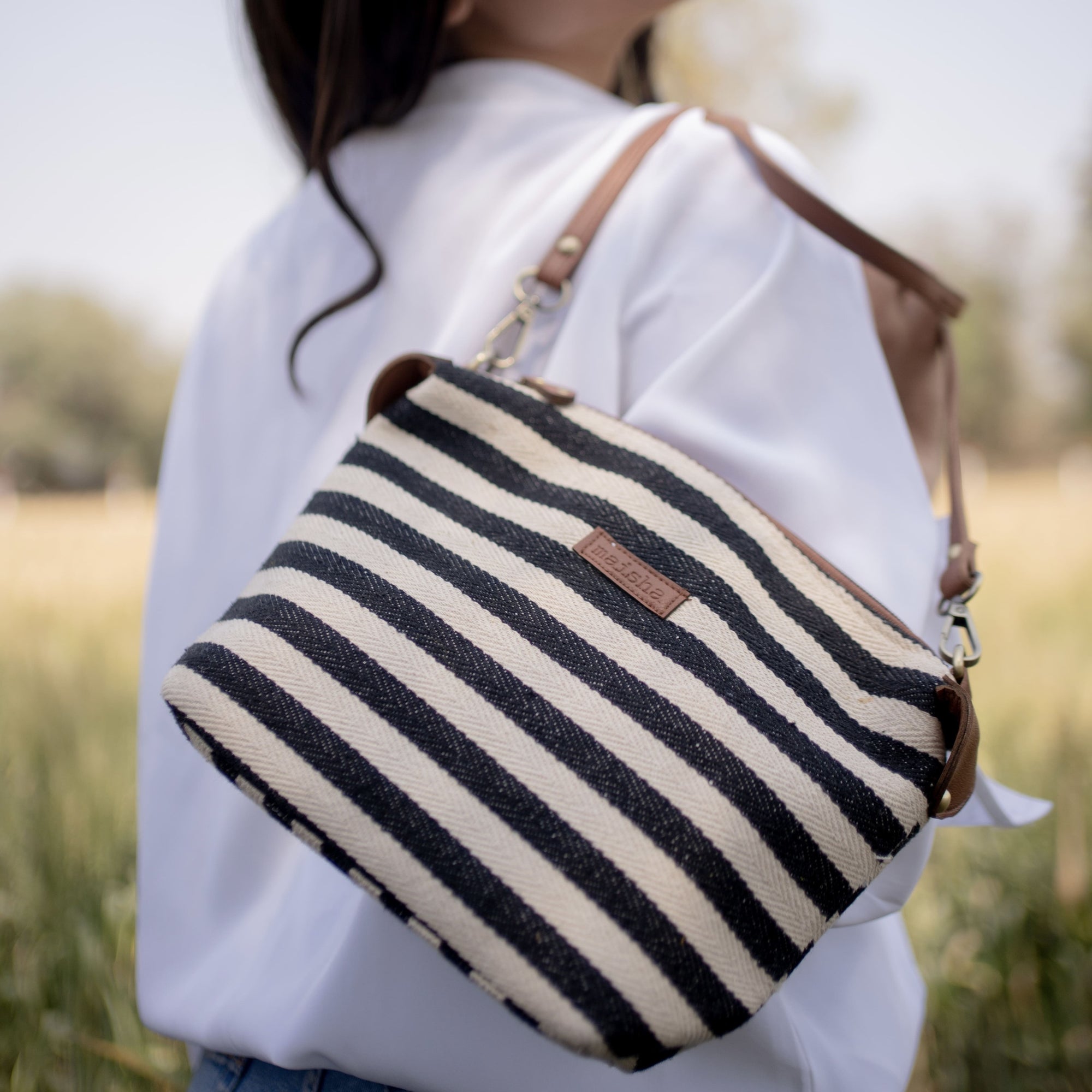 Monochrome Stripes Pouch / Sling Bag