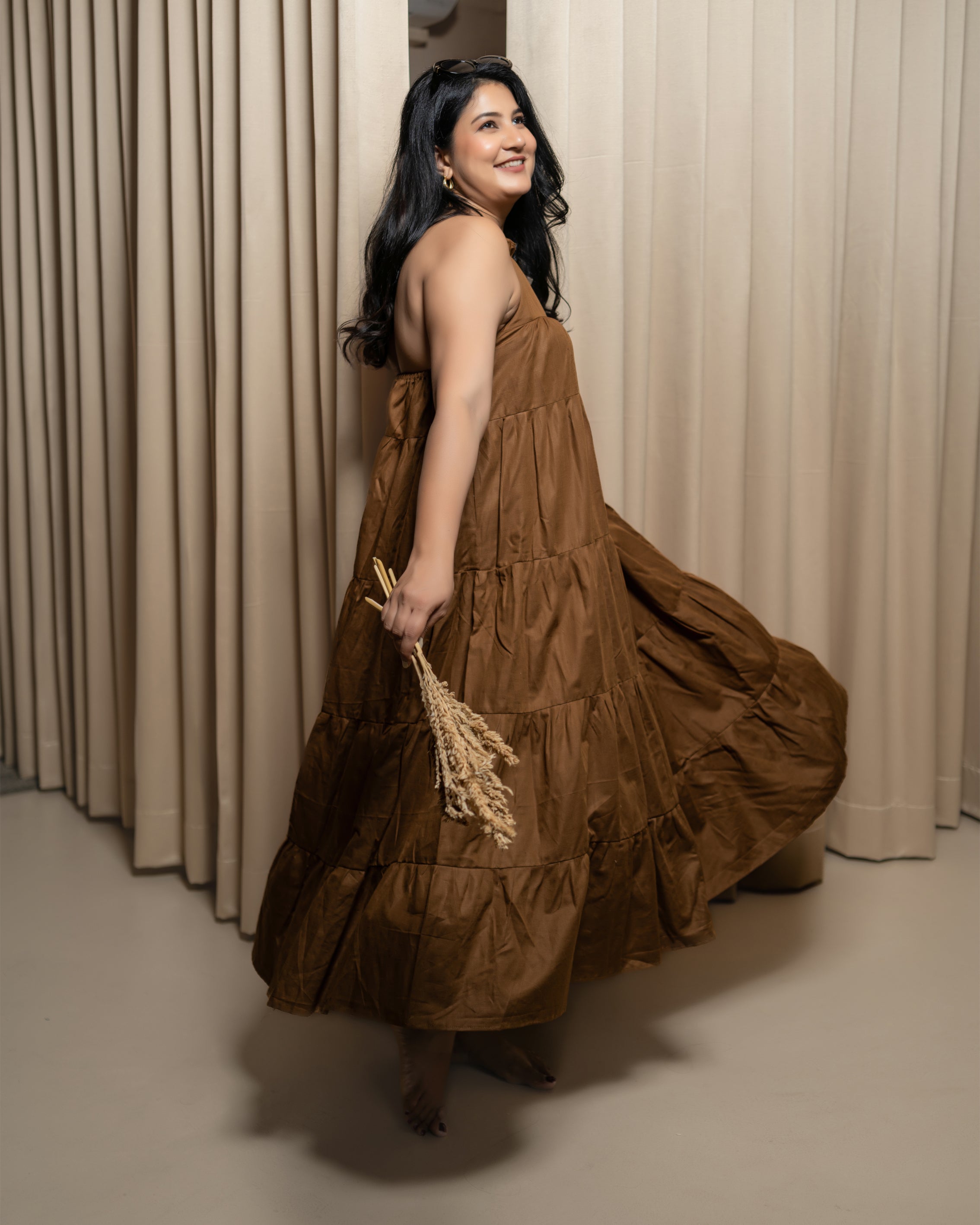 Ella In Brown Ruffle Dress