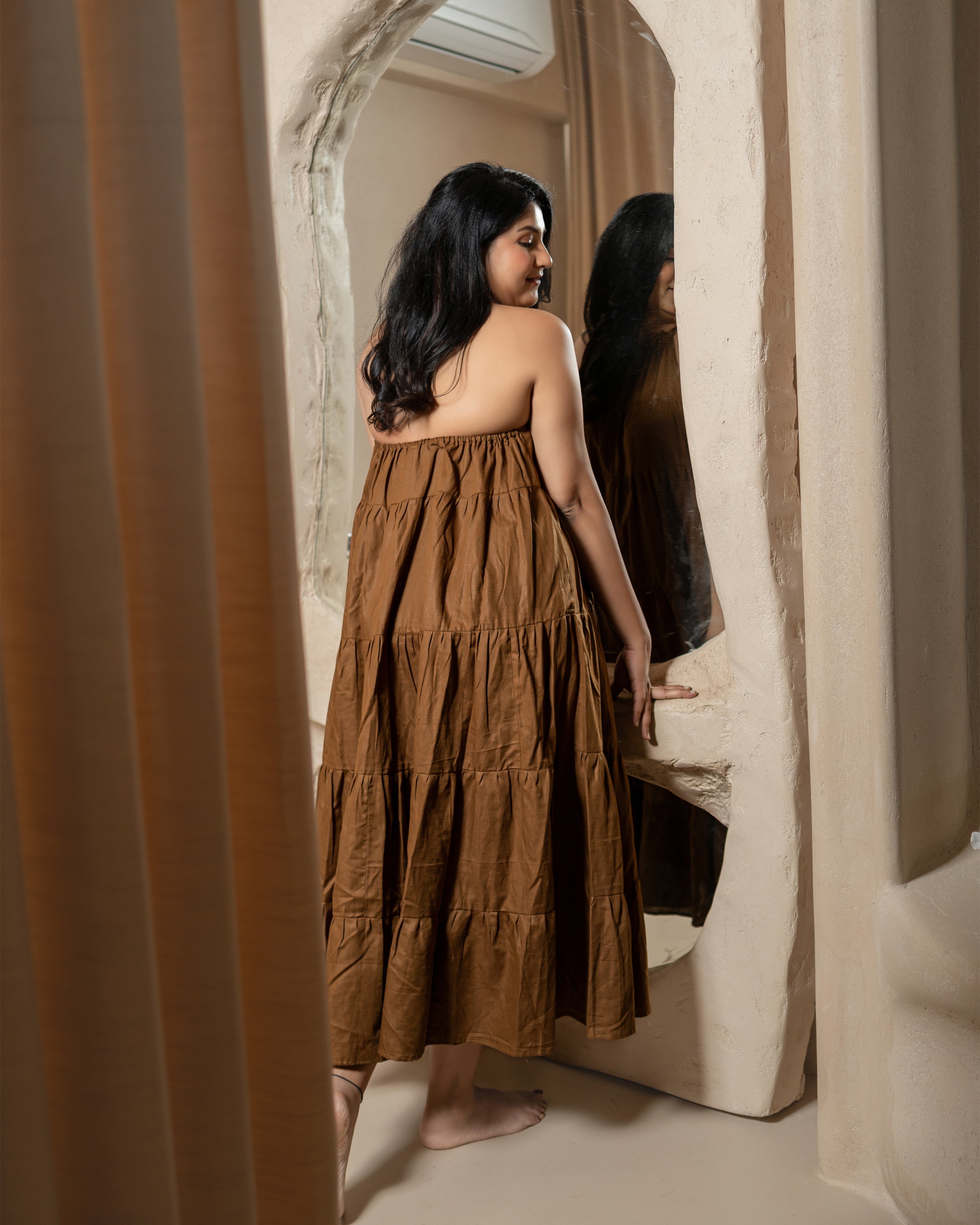 Ella In Brown Ruffle Dress