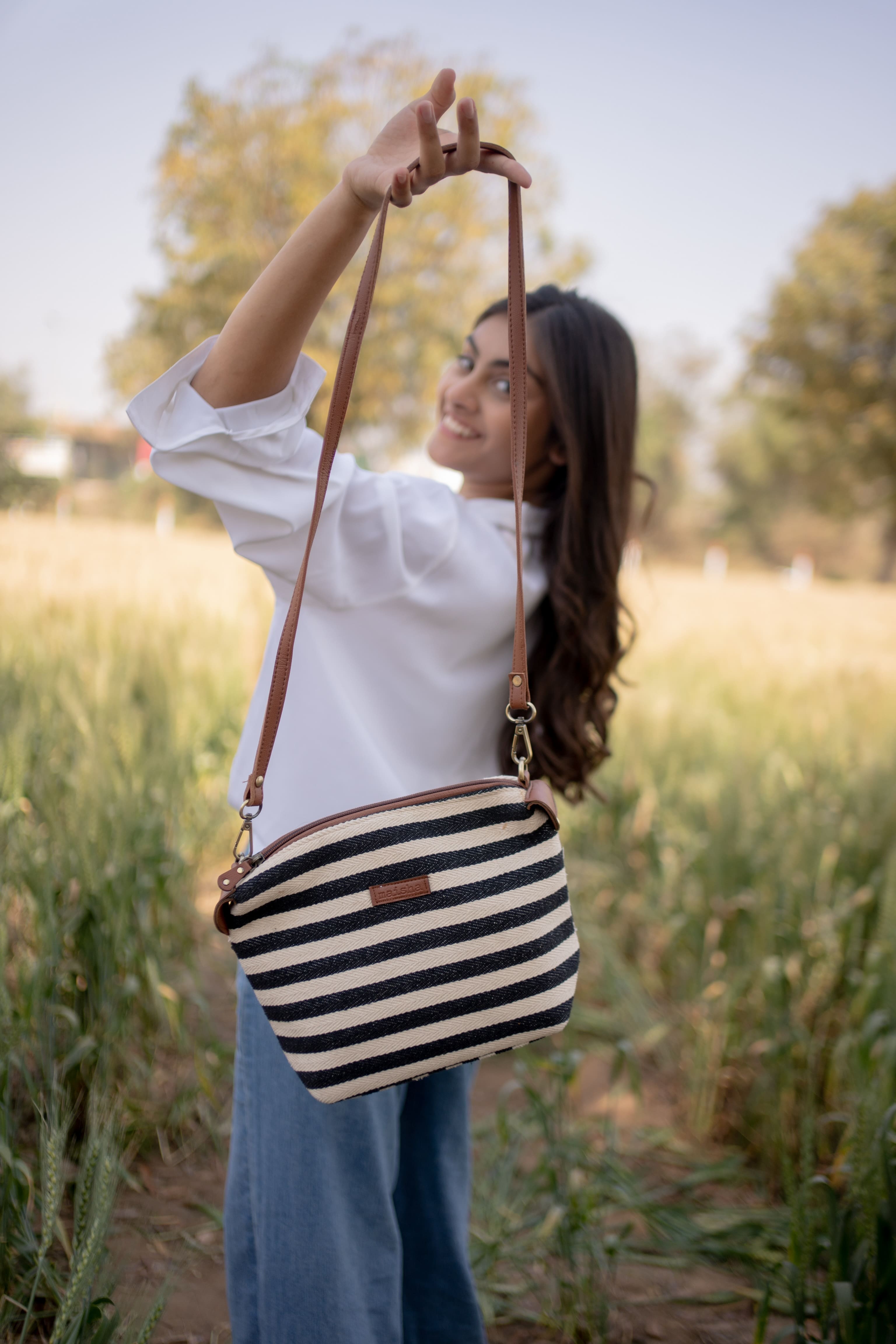 Monochrome Stripes Pouch / Sling Bag