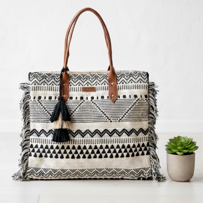 Chirpy Charcoal Ruffle Beach Tote