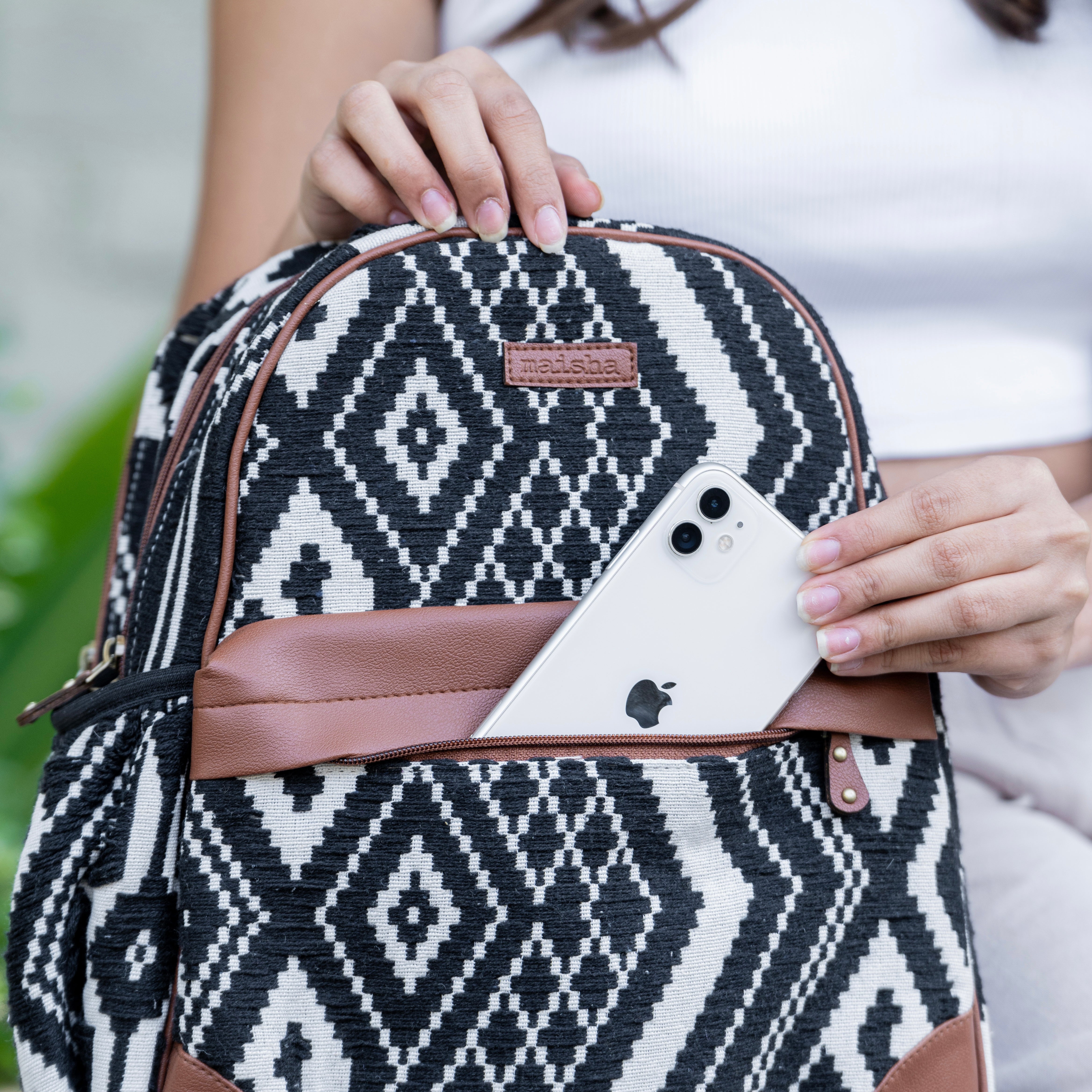 Black Aztec Compact Backpack Bag