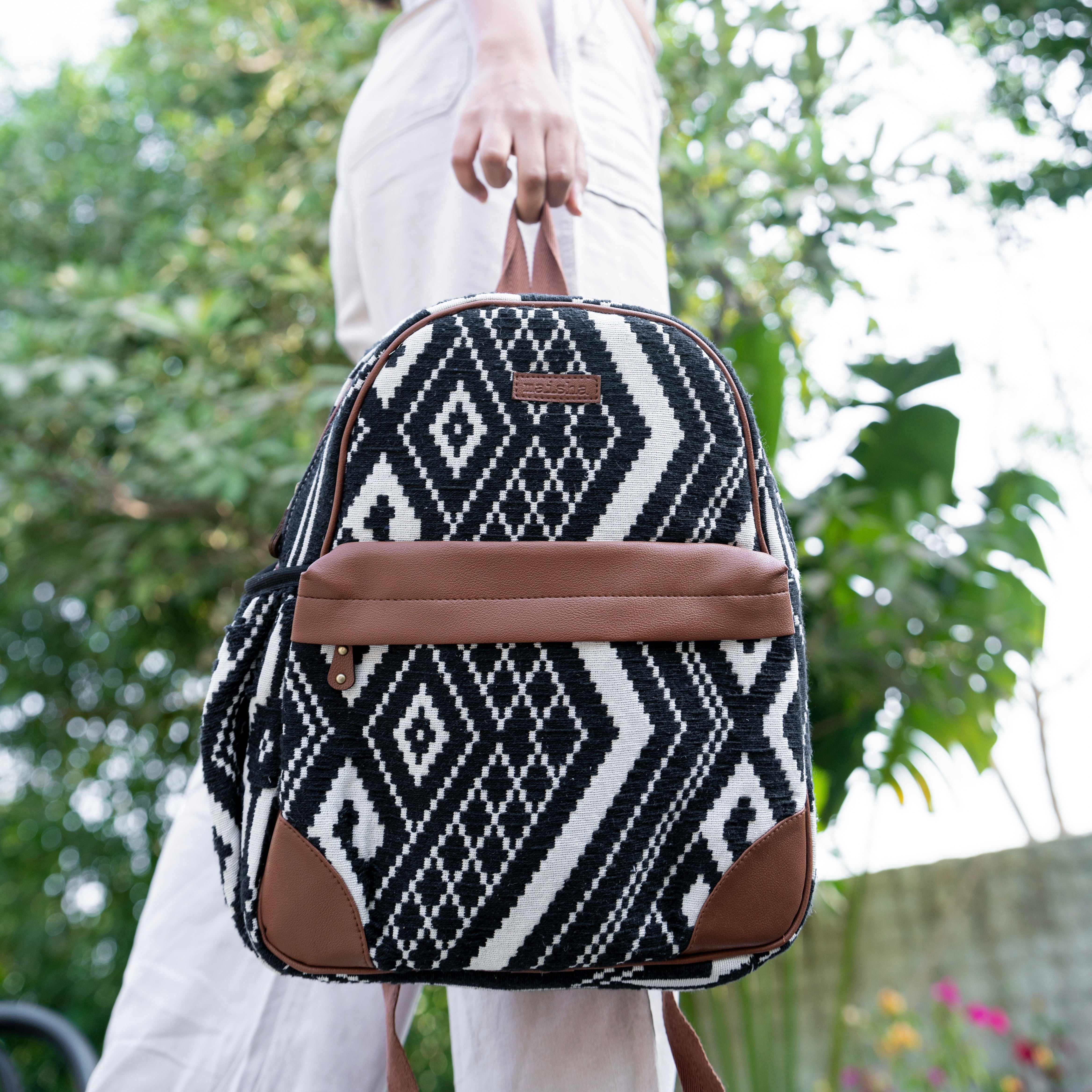 Black Aztec Compact Backpack Bag