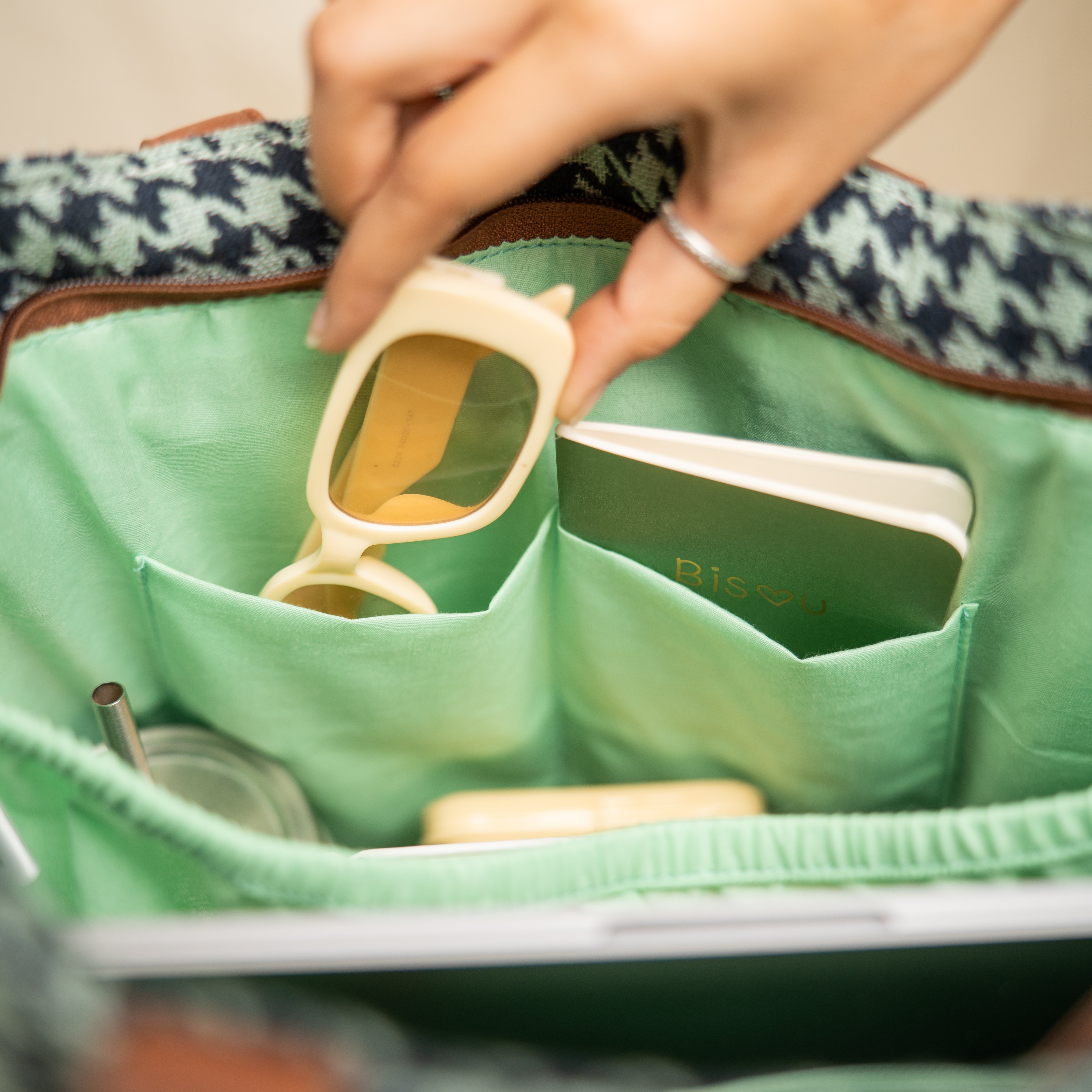 Teal Wave Cotton Jacquard Tote Bag