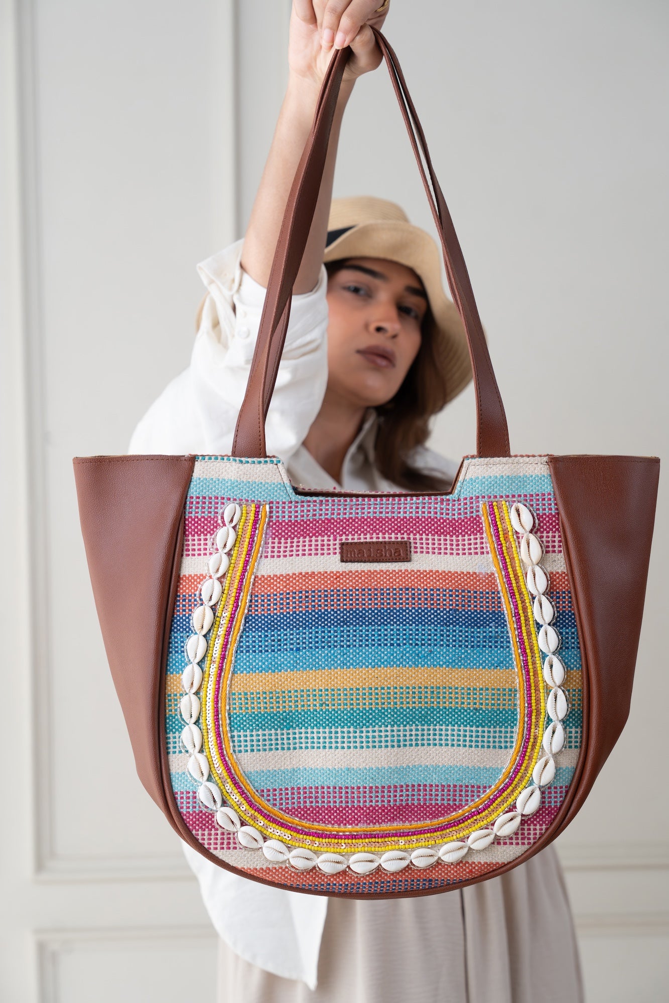 Santorini Stripe Crescent Handbag