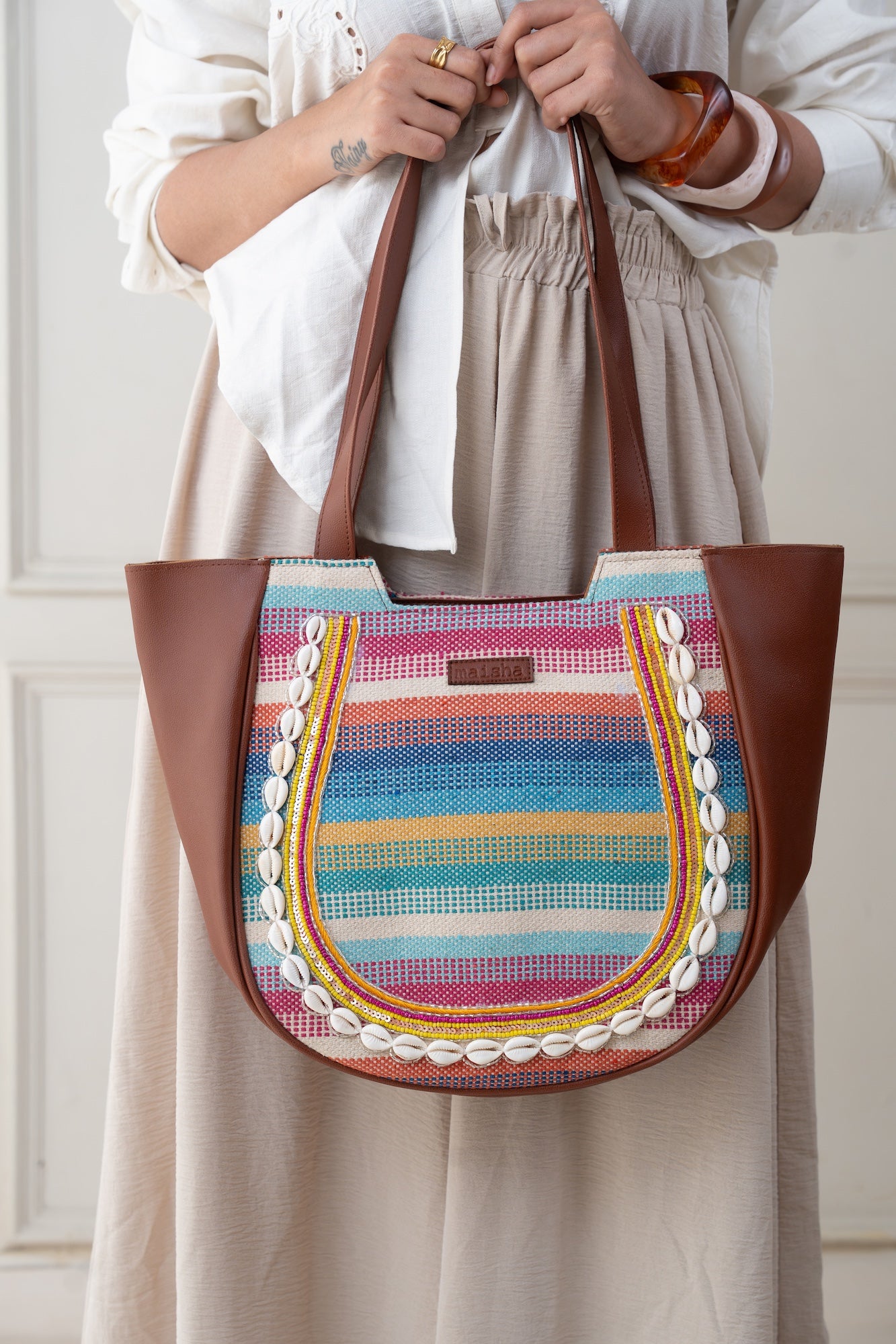 Santorini Stripe Crescent Handbag
