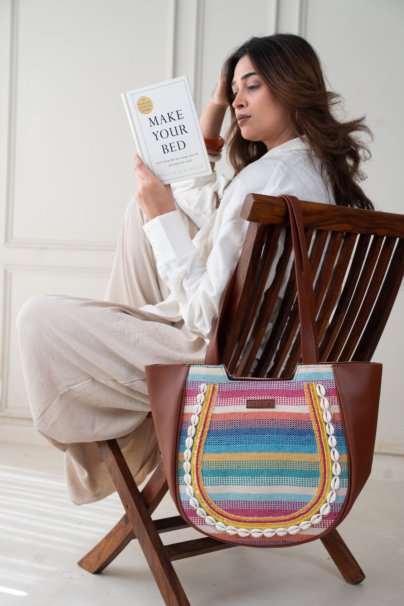 Santorini Stripe Crescent Handbag