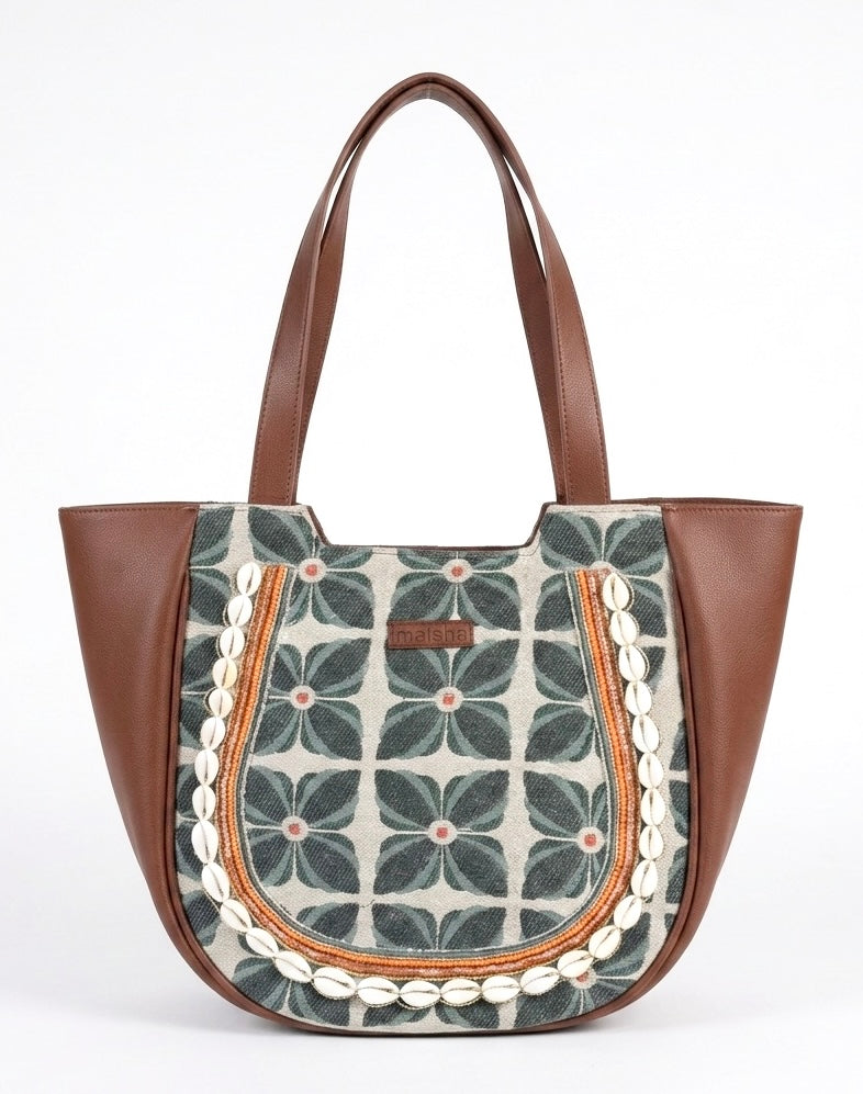 Azure Bloom Crescent Handbag