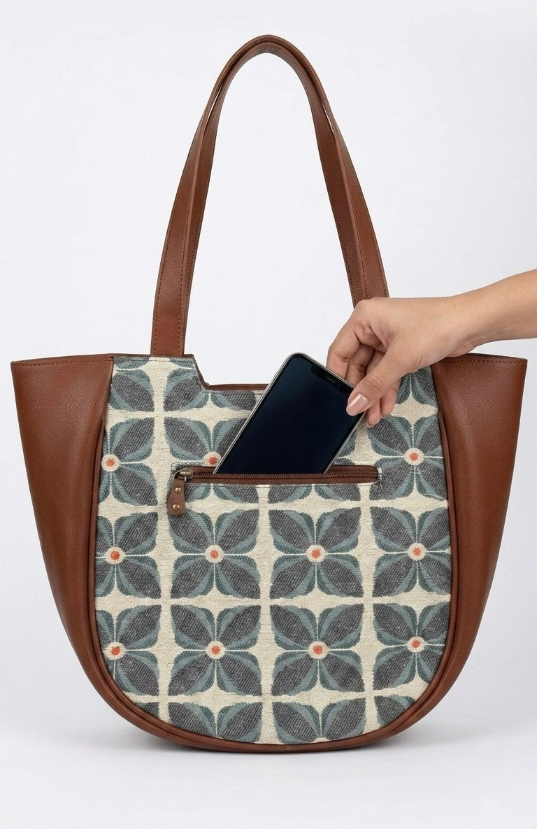 Azure Bloom Crescent Handbag