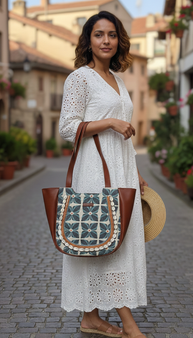 Azure Bloom Crescent Handbag