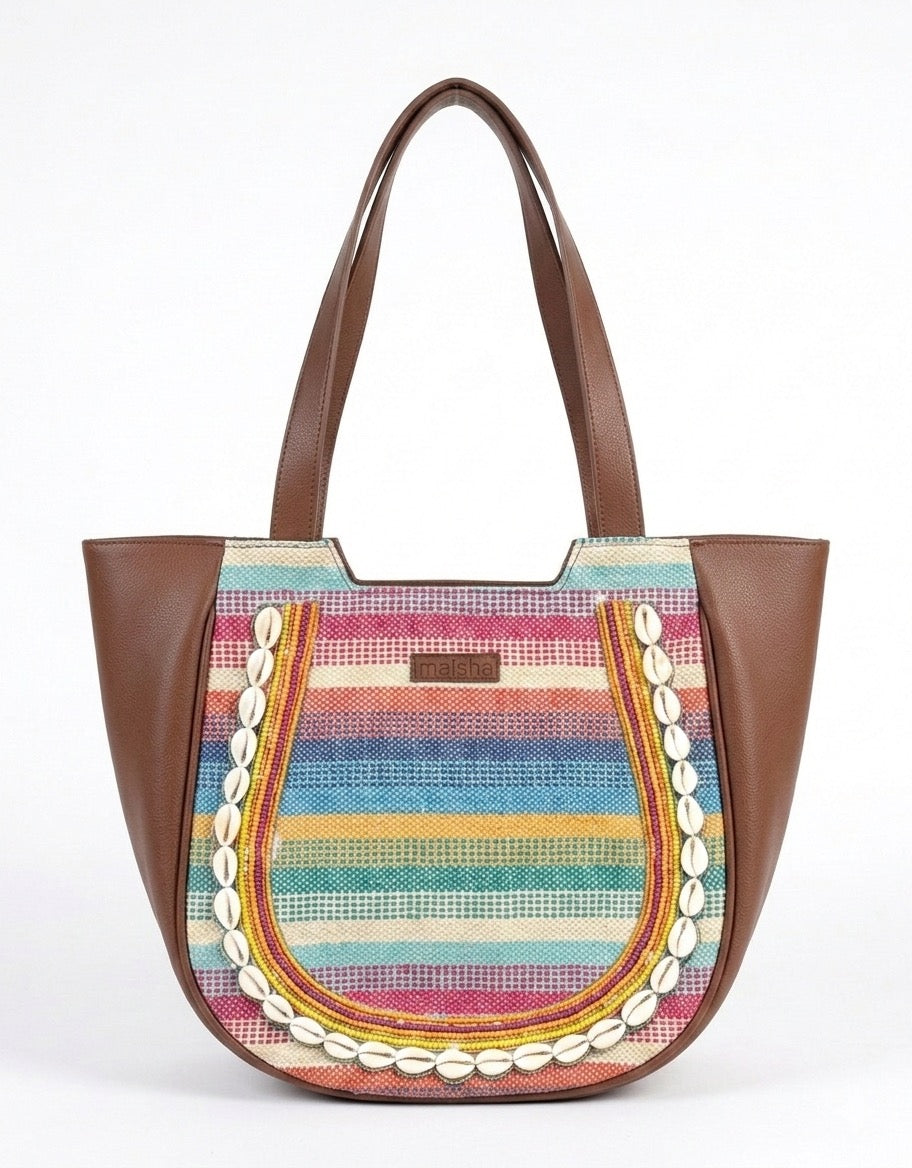 Santorini Stripe Crescent Handbag