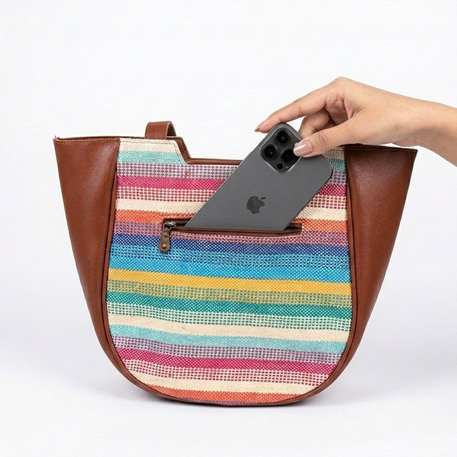 Santorini Stripe Crescent Handbag