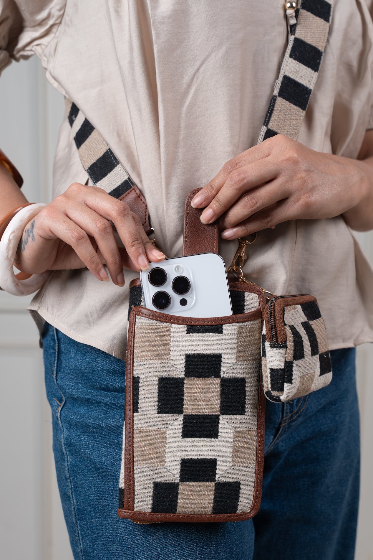 Urban Check Mobile Wallet Sling Combo