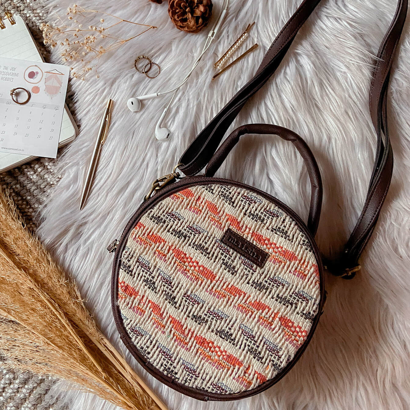 Sunset hues round boho bag