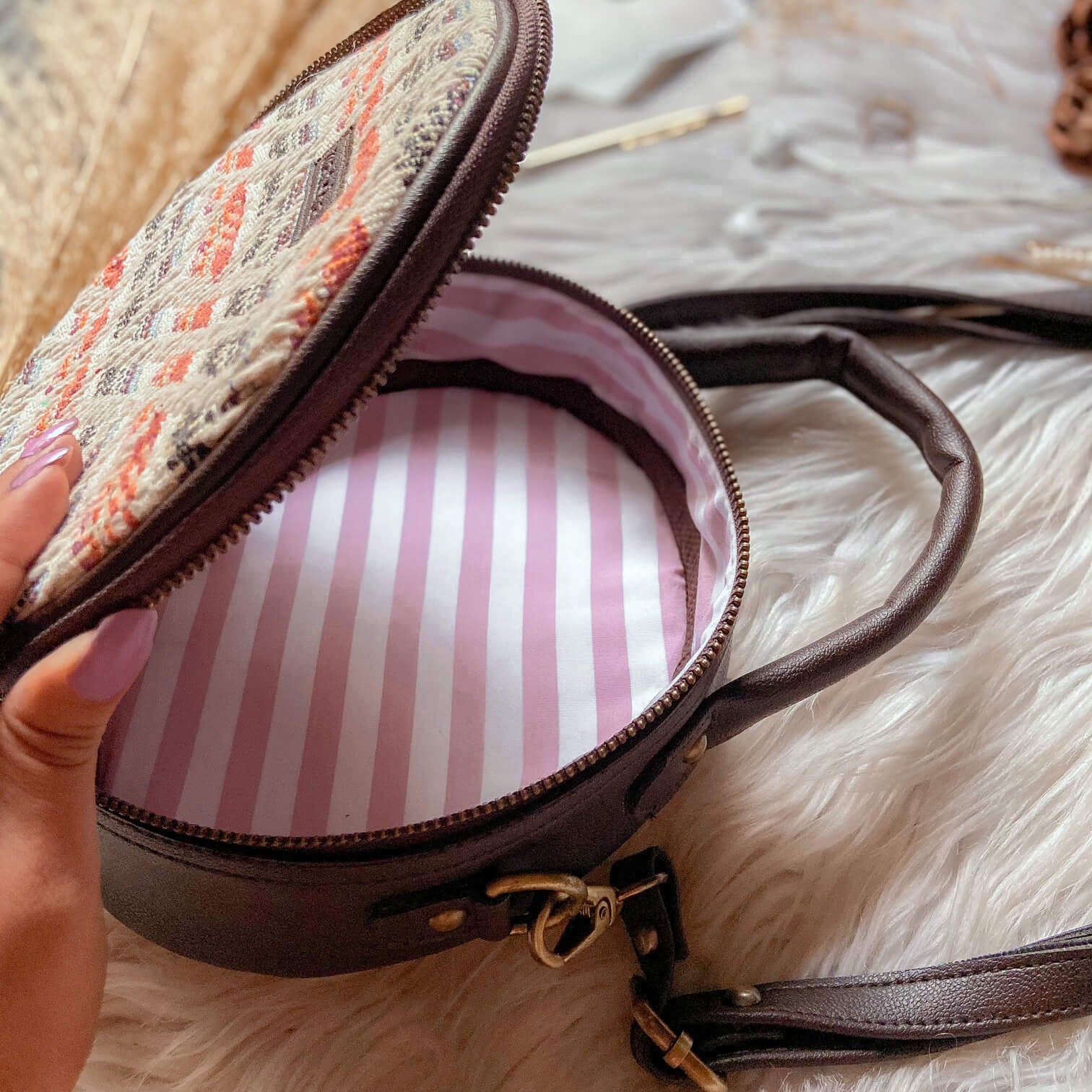 Sunset hues round boho bag