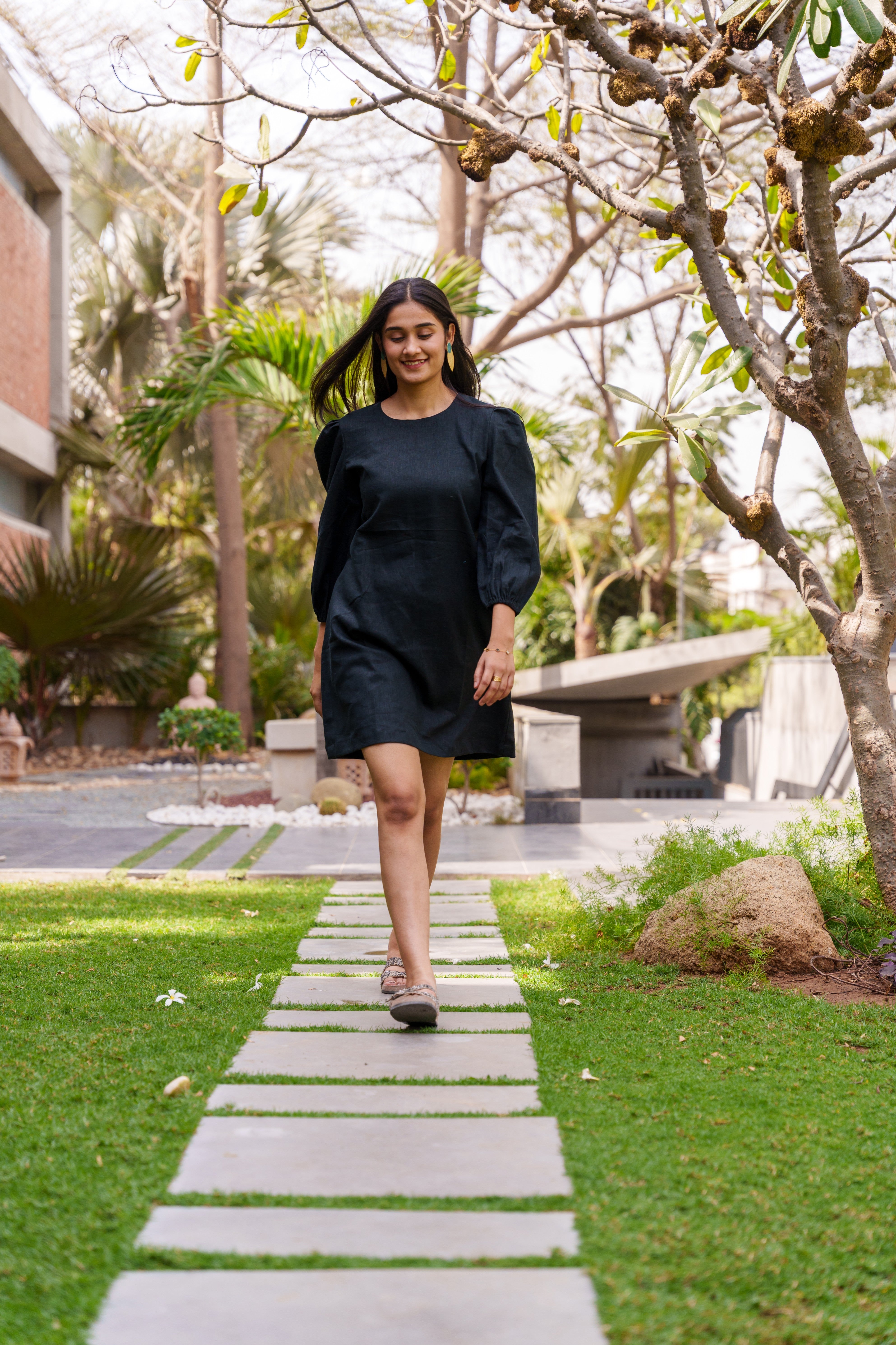Little Black Peony Dress