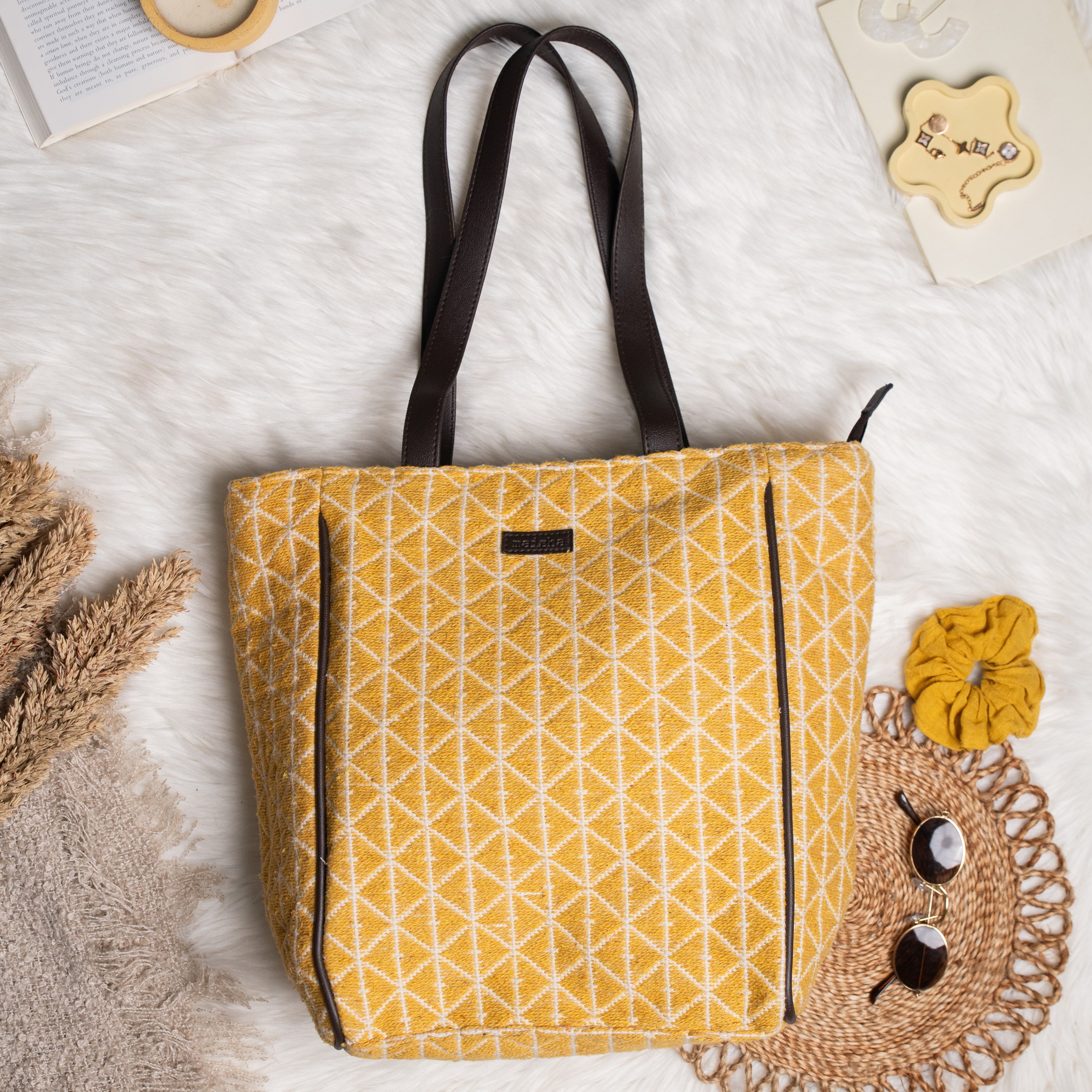 Honey Drizzle Cotton Jacquard Tote Bag