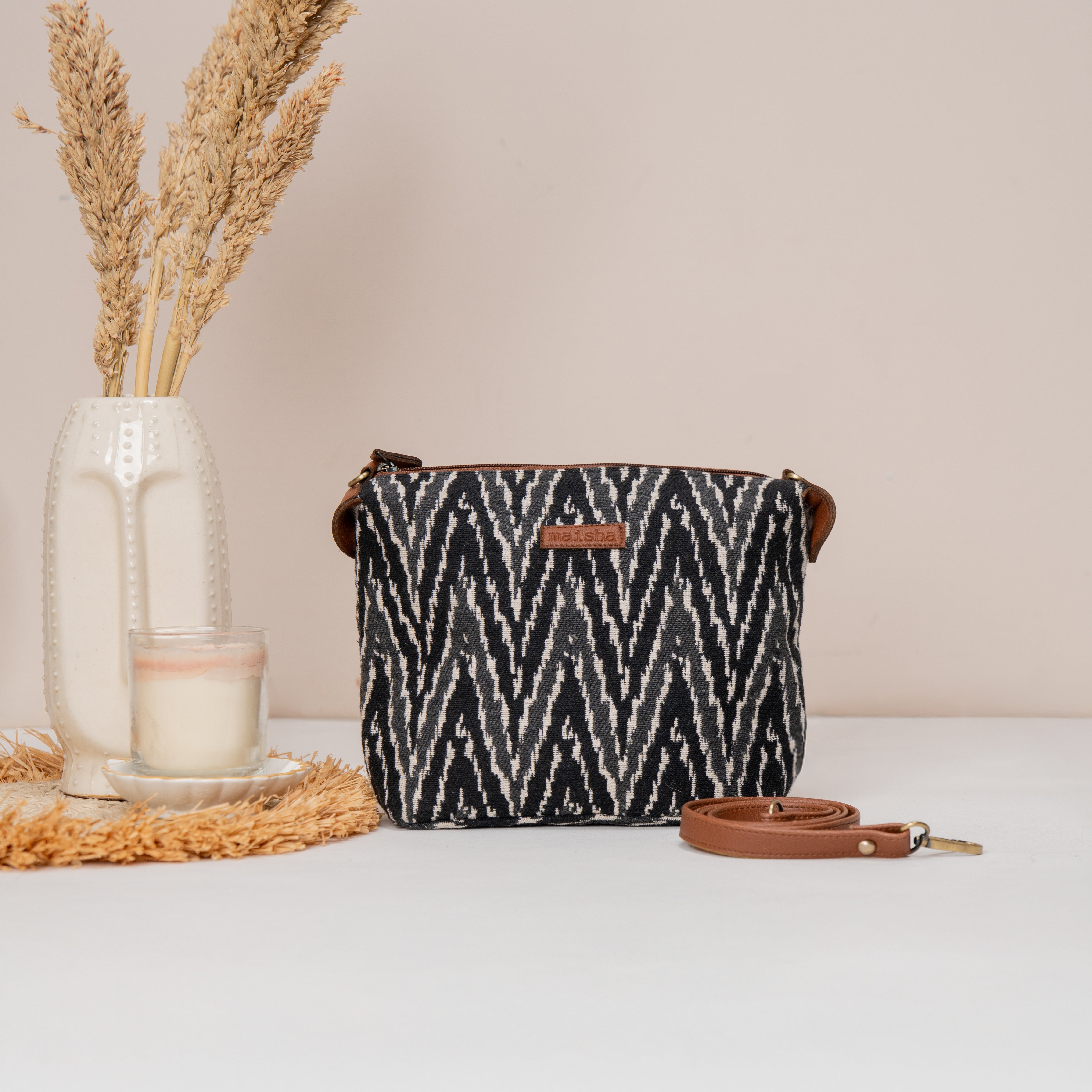 Blackberry Ikkat Pouch / Sling Bag