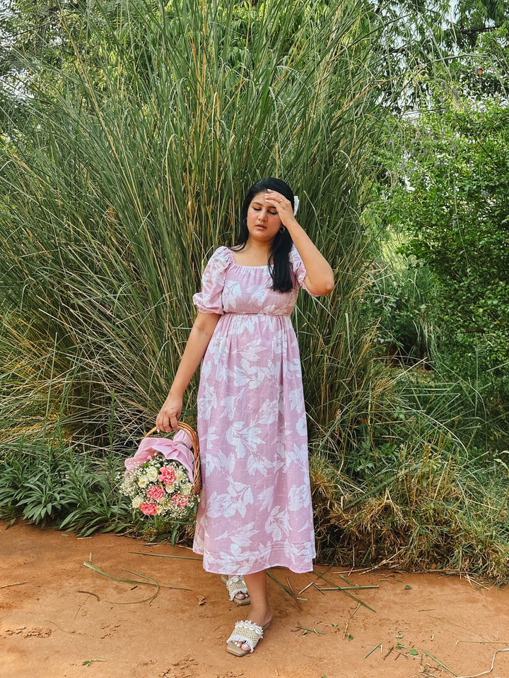 Garden Girl Mauve - Cotton Linen Dress