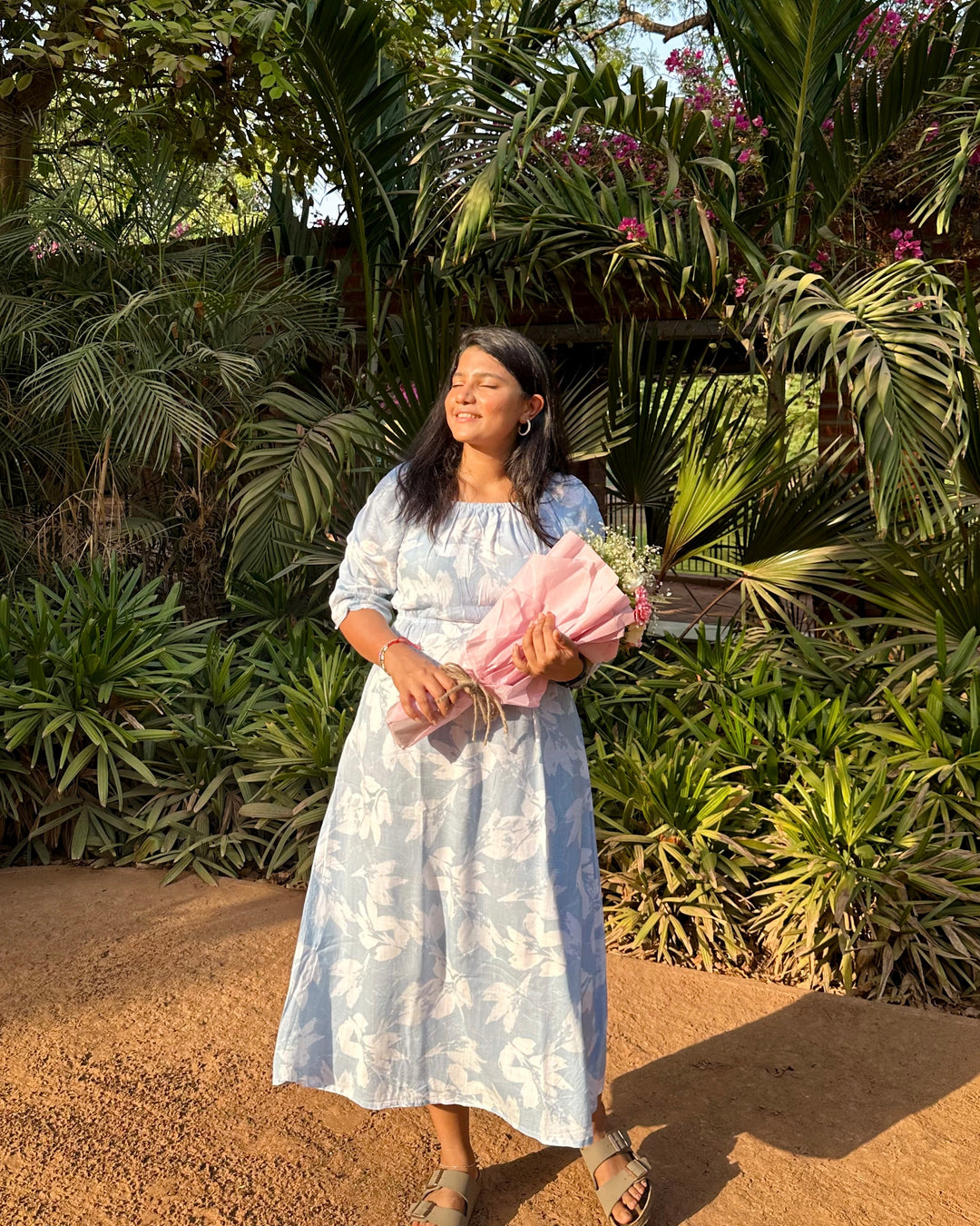 Garden Girl Blue - Cotton Linen Dress