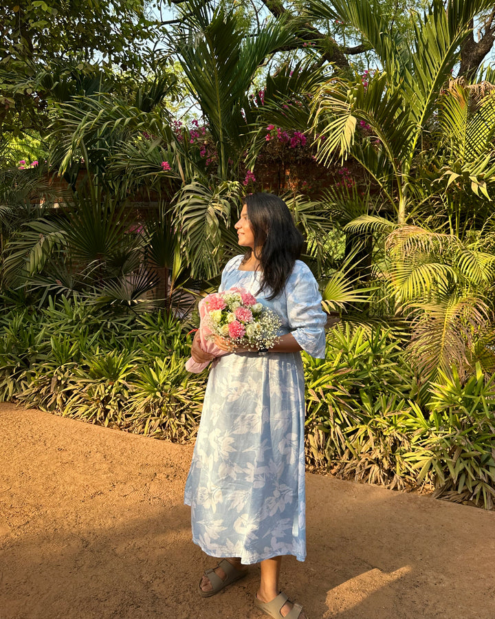 Garden Girl Blue - Cotton Linen Dress