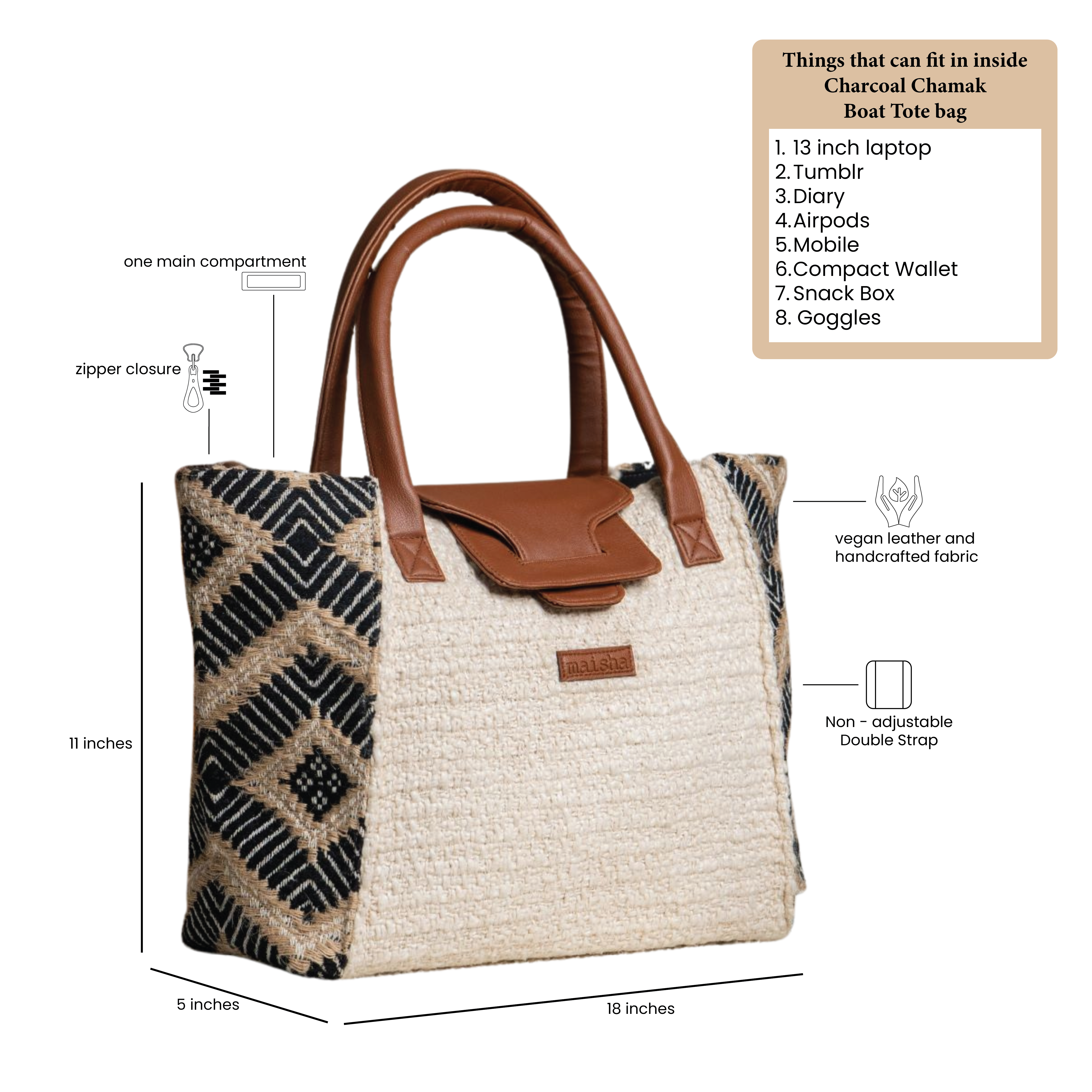 Charcoal Chamak Boat Tote Bag