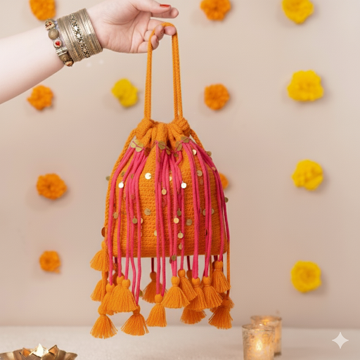 Vaagyo Re Dhol Festive Potli - Pink Orange