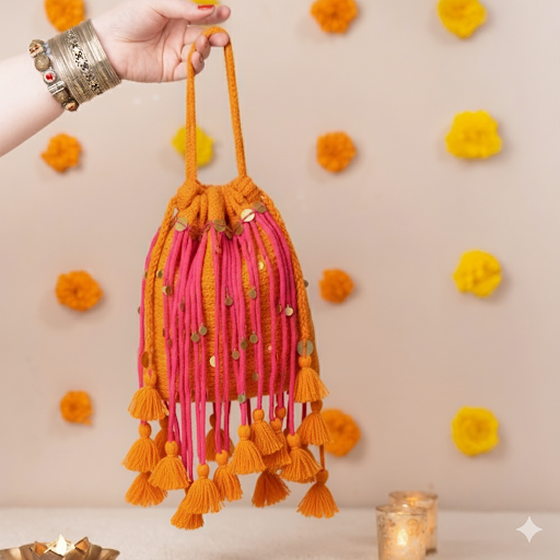 Vaagyo Re Dhol Festive Potli - Pink Orange