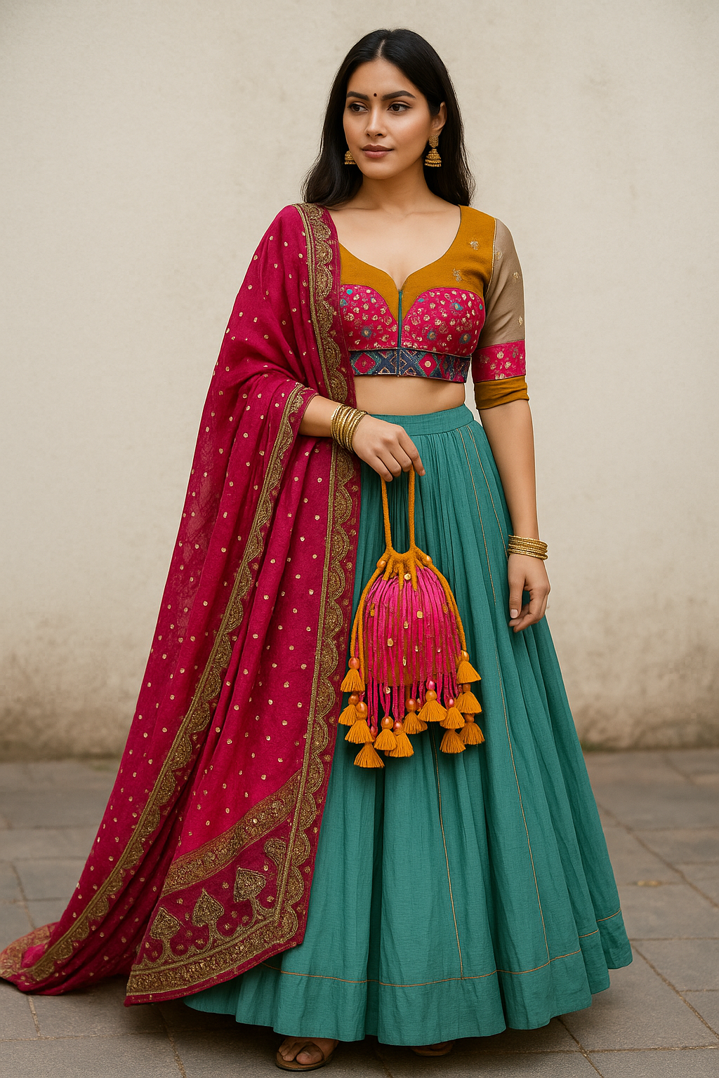 Vaagyo Re Dhol Festive Potli - Pink Orange