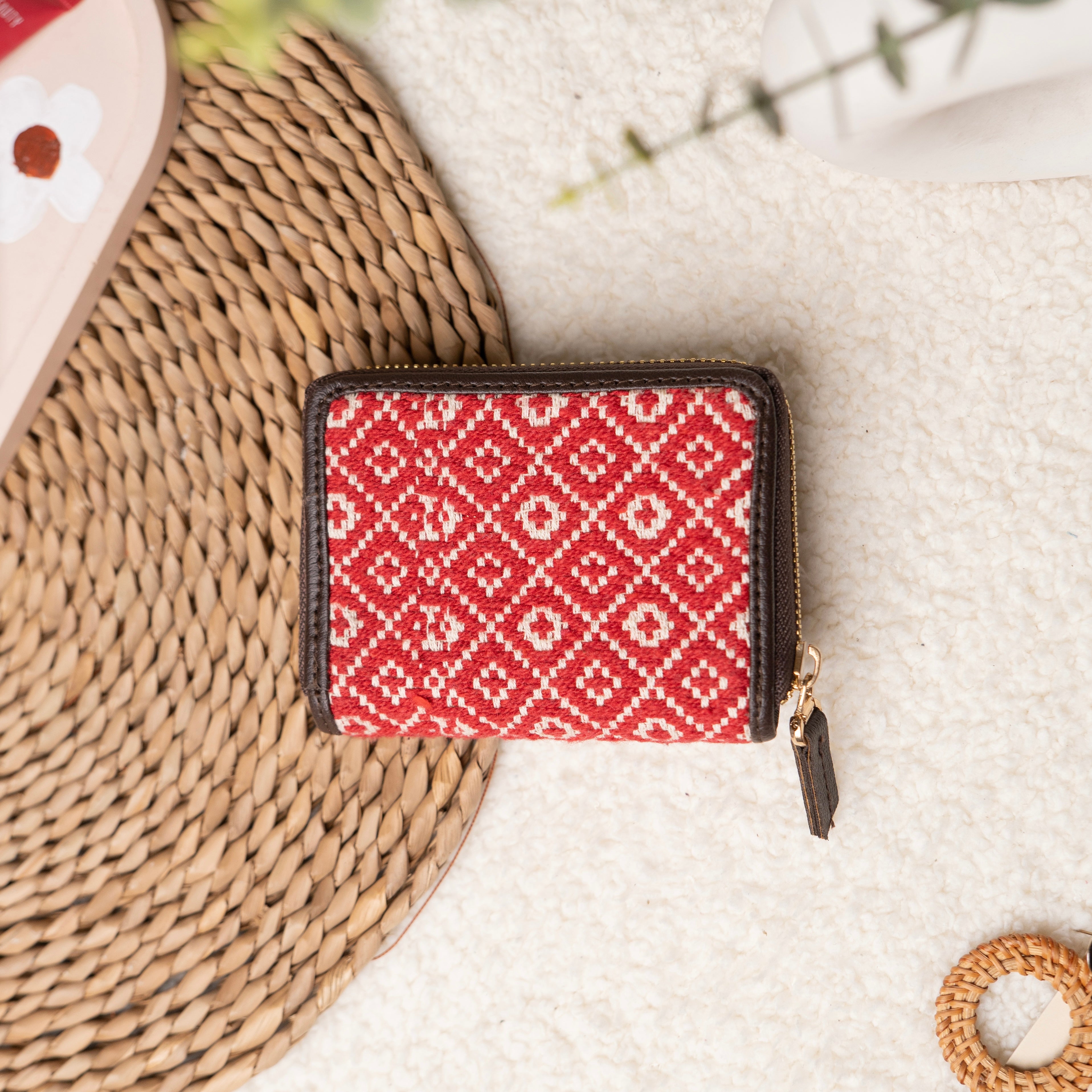 Crimson Weave Compact Wallet
