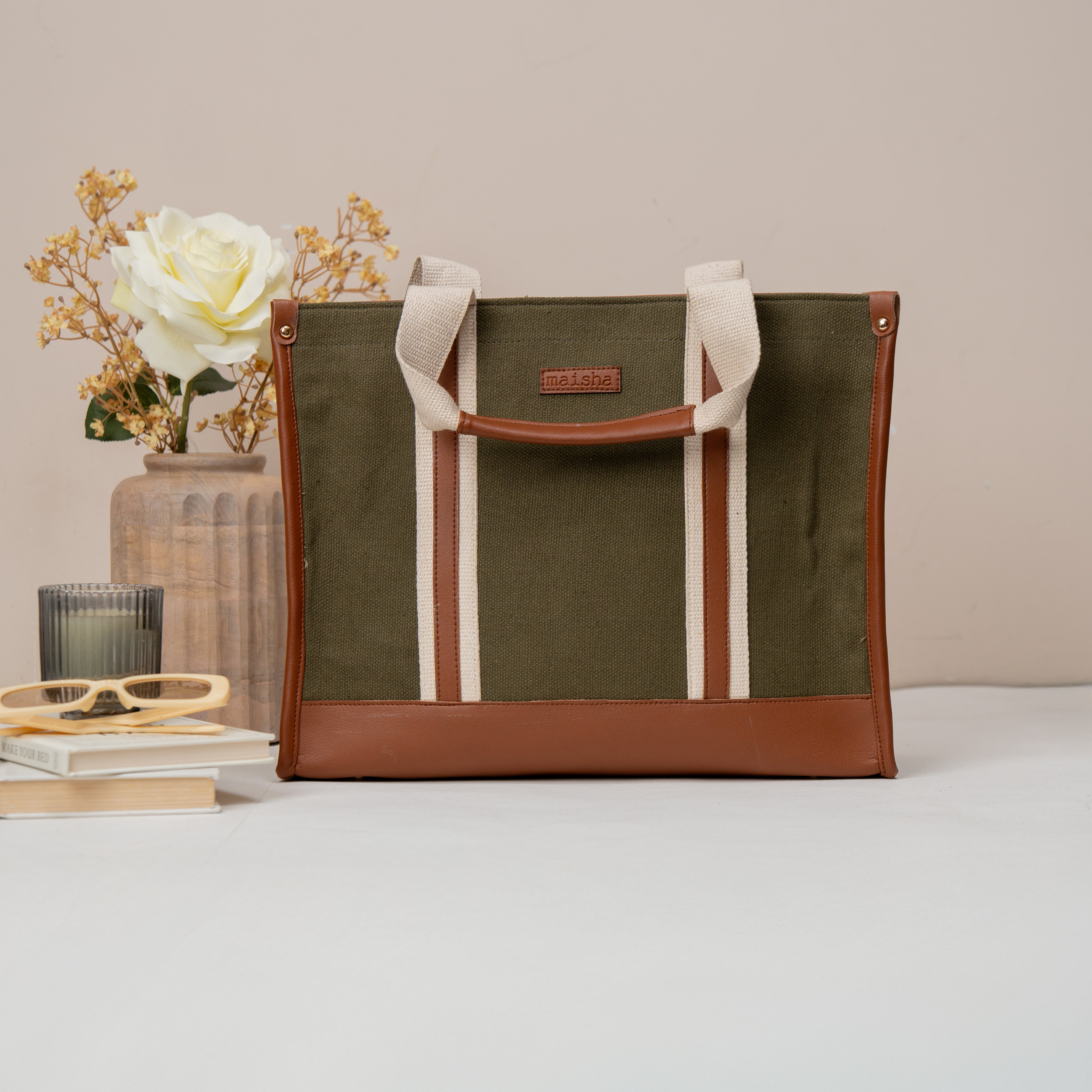 Sage Canvas Office Tote Bag