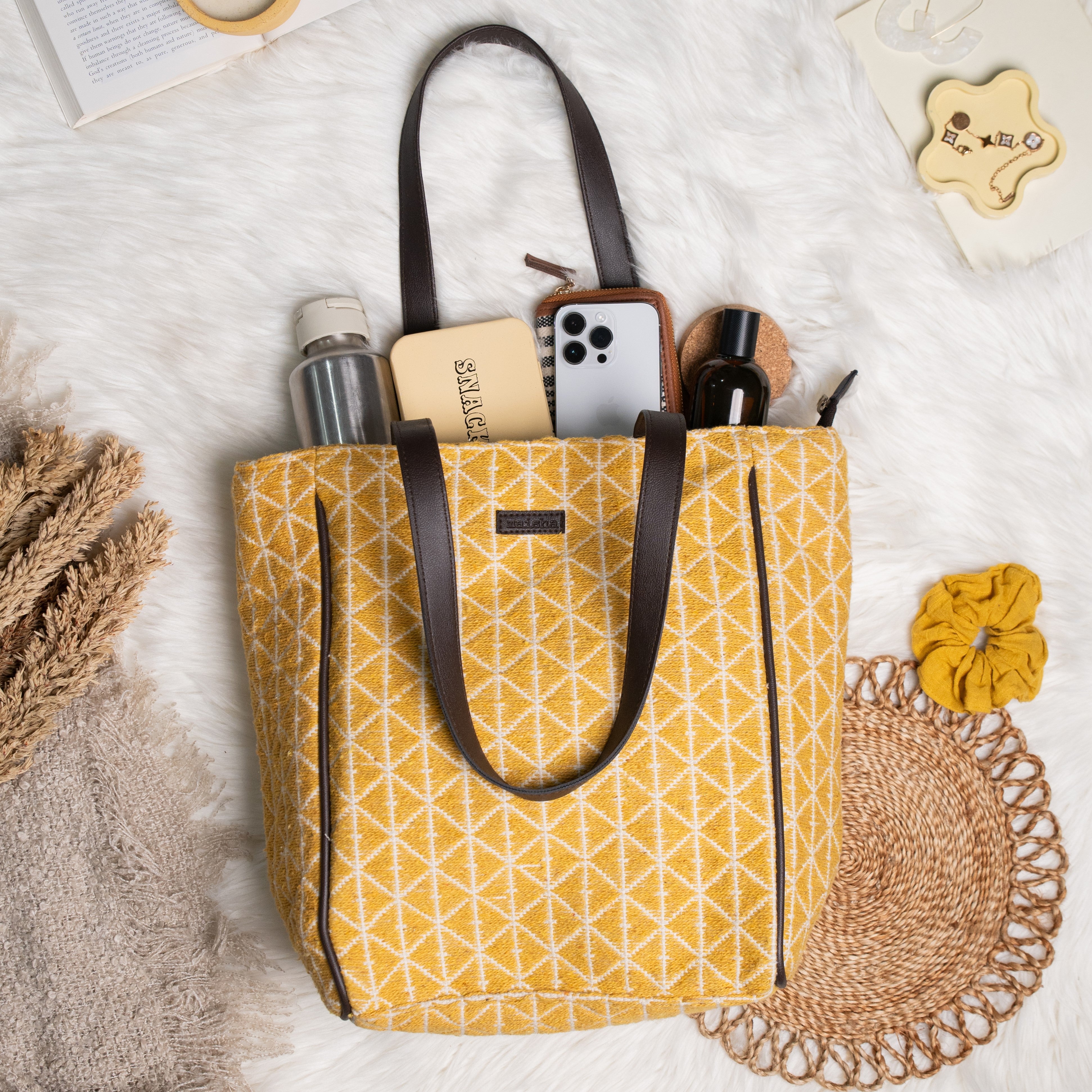Honey Drizzle Cotton Jacquard Tote Bag