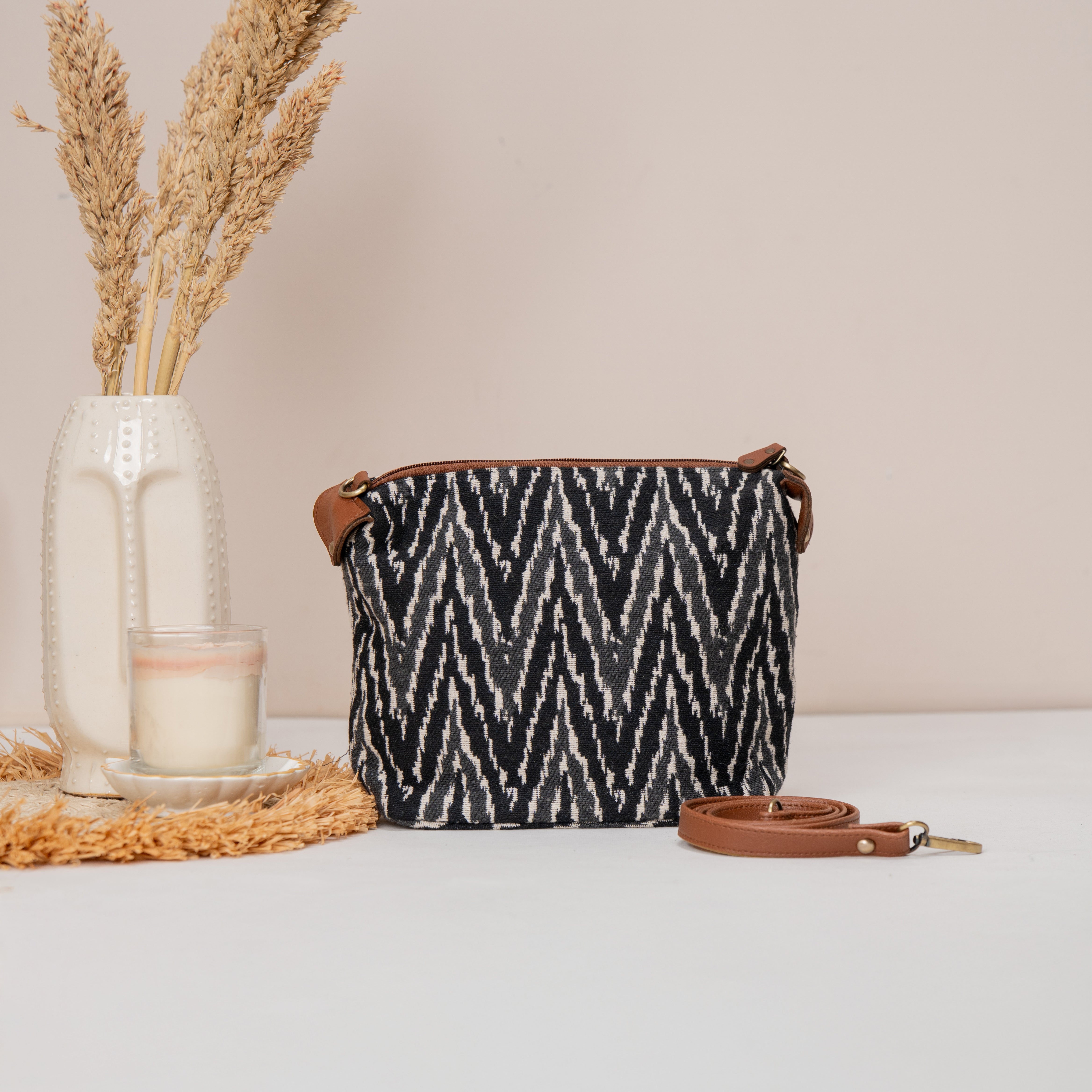 Blackberry Ikkat Pouch / Sling Bag