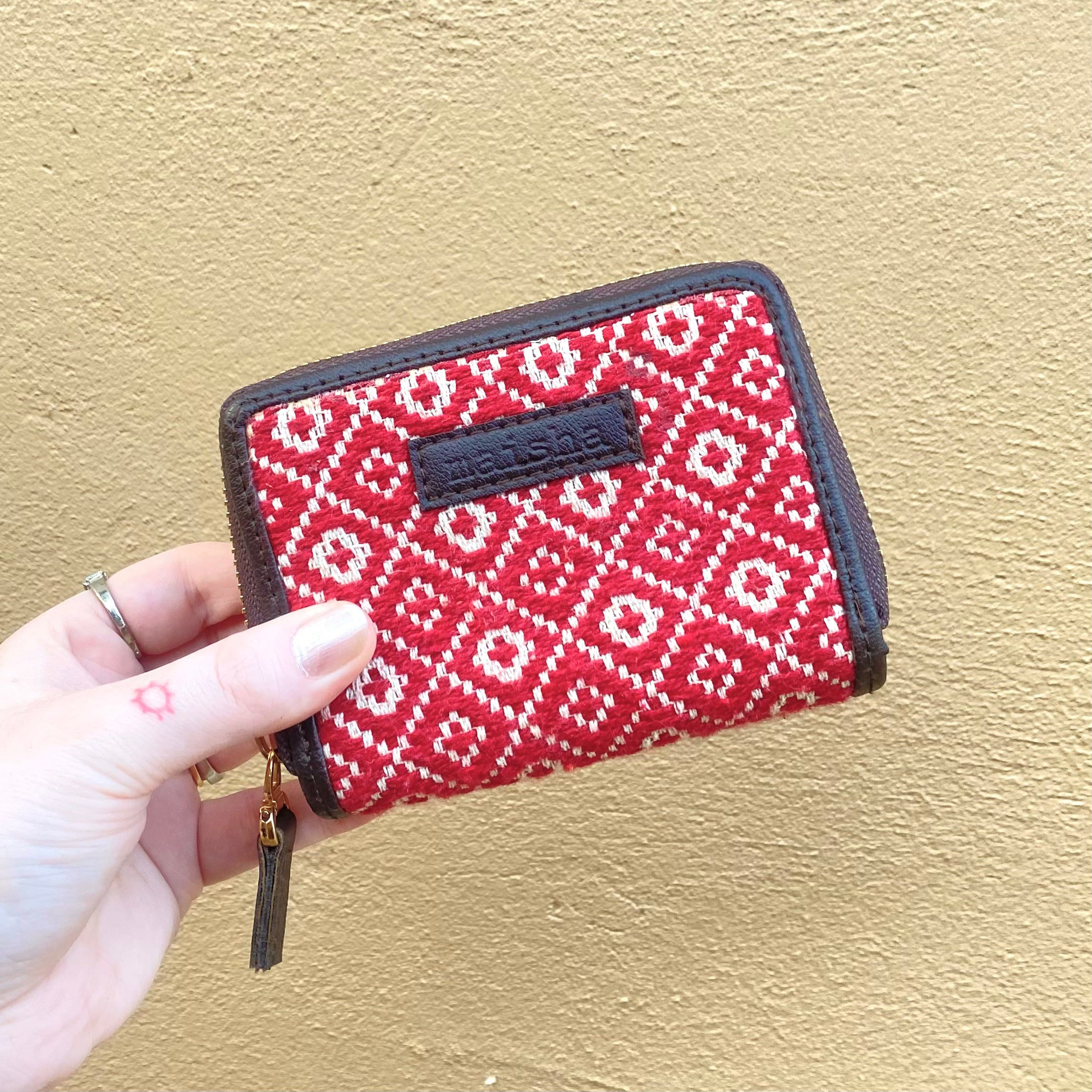 Crimson Weave Compact Wallet