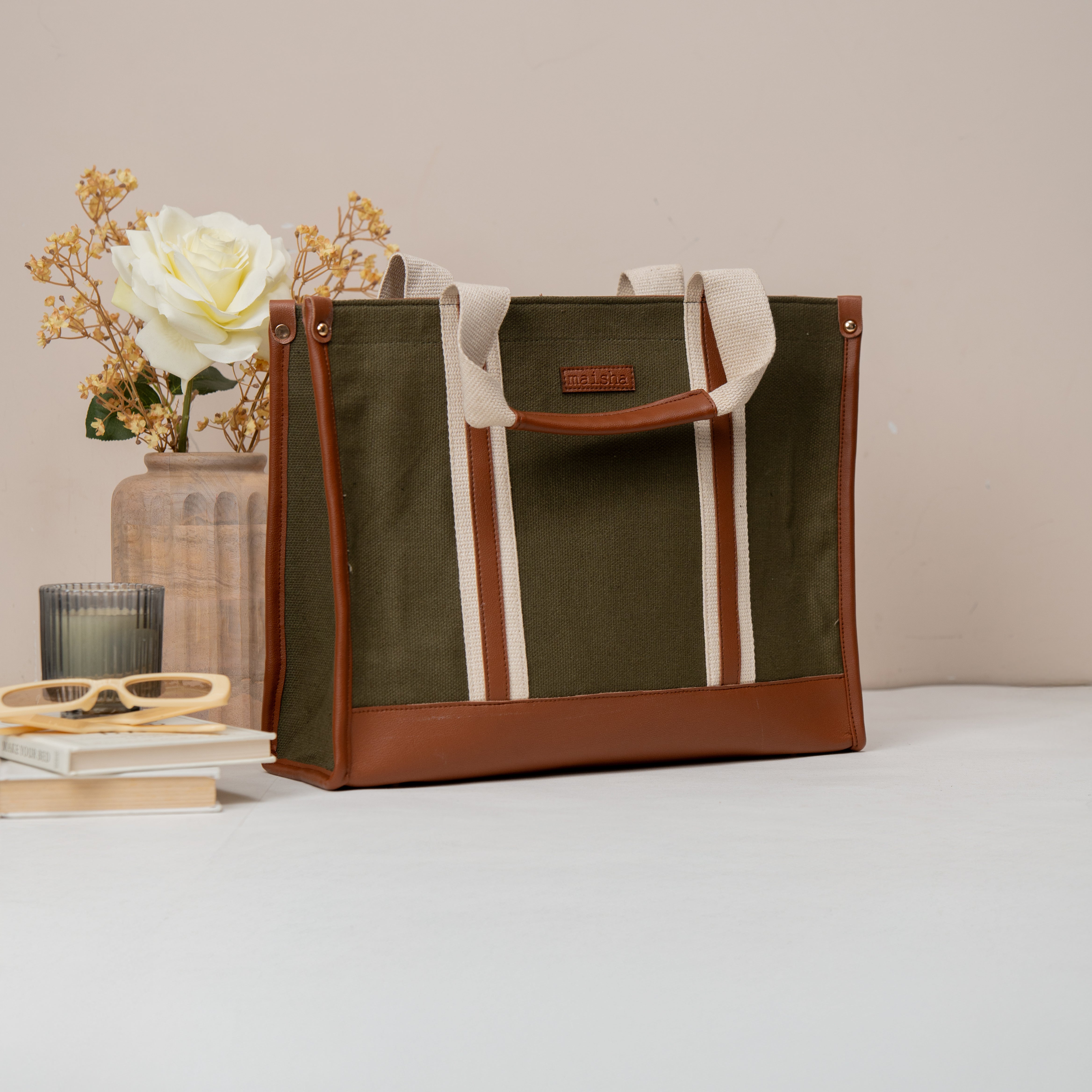 Sage Canvas Office Tote Bag