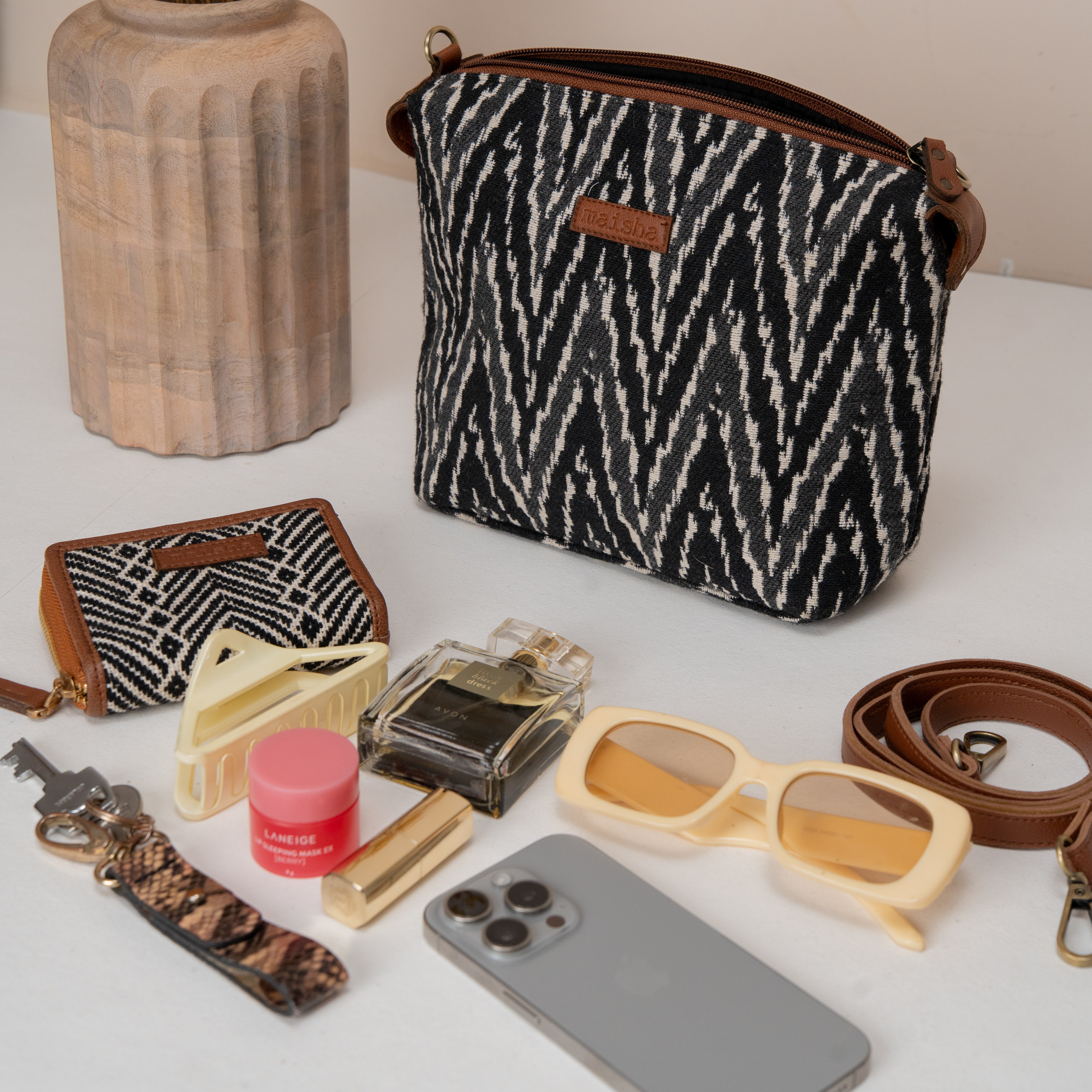 Blackberry Ikkat Pouch / Sling Bag