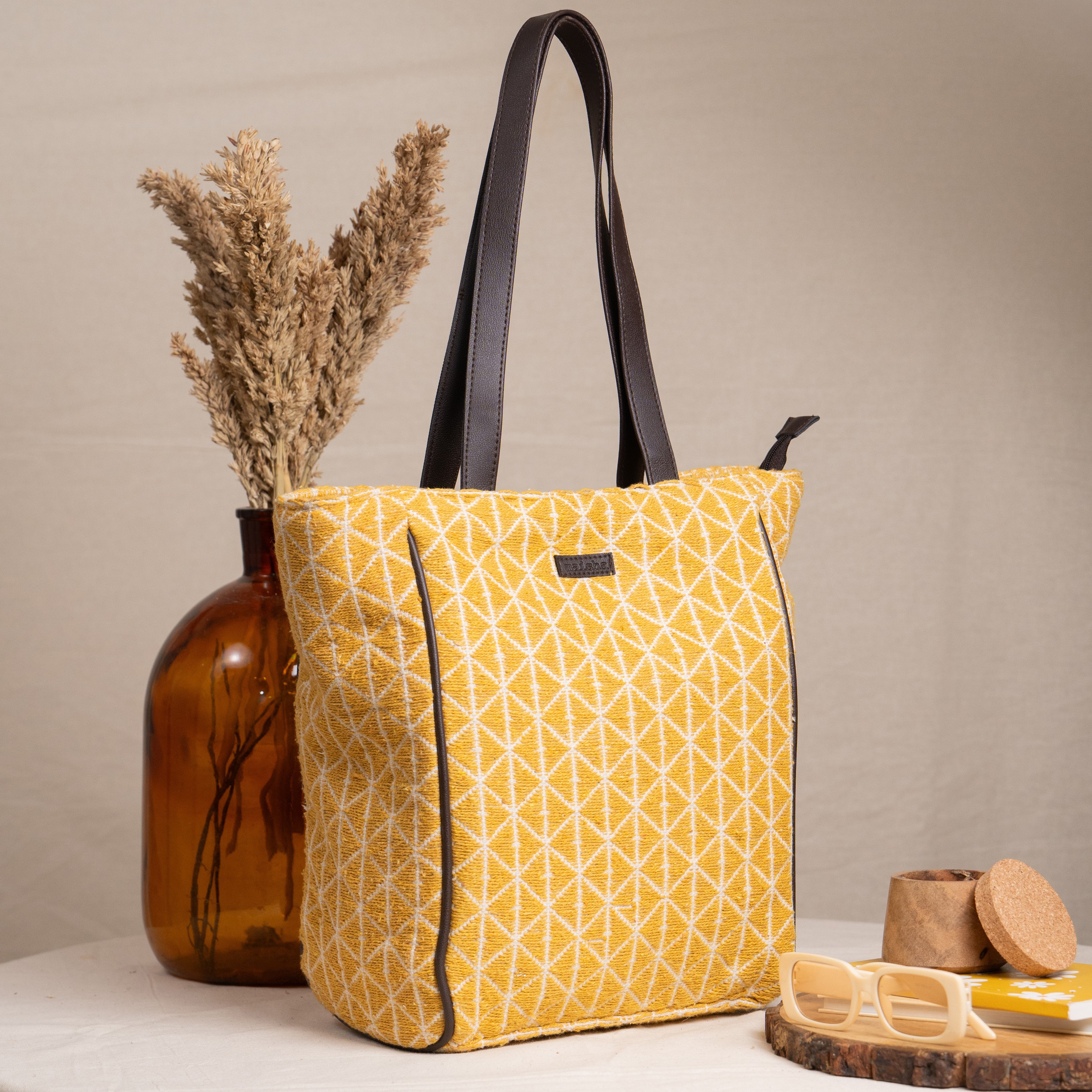 Honey Drizzle Cotton Jacquard Tote Bag