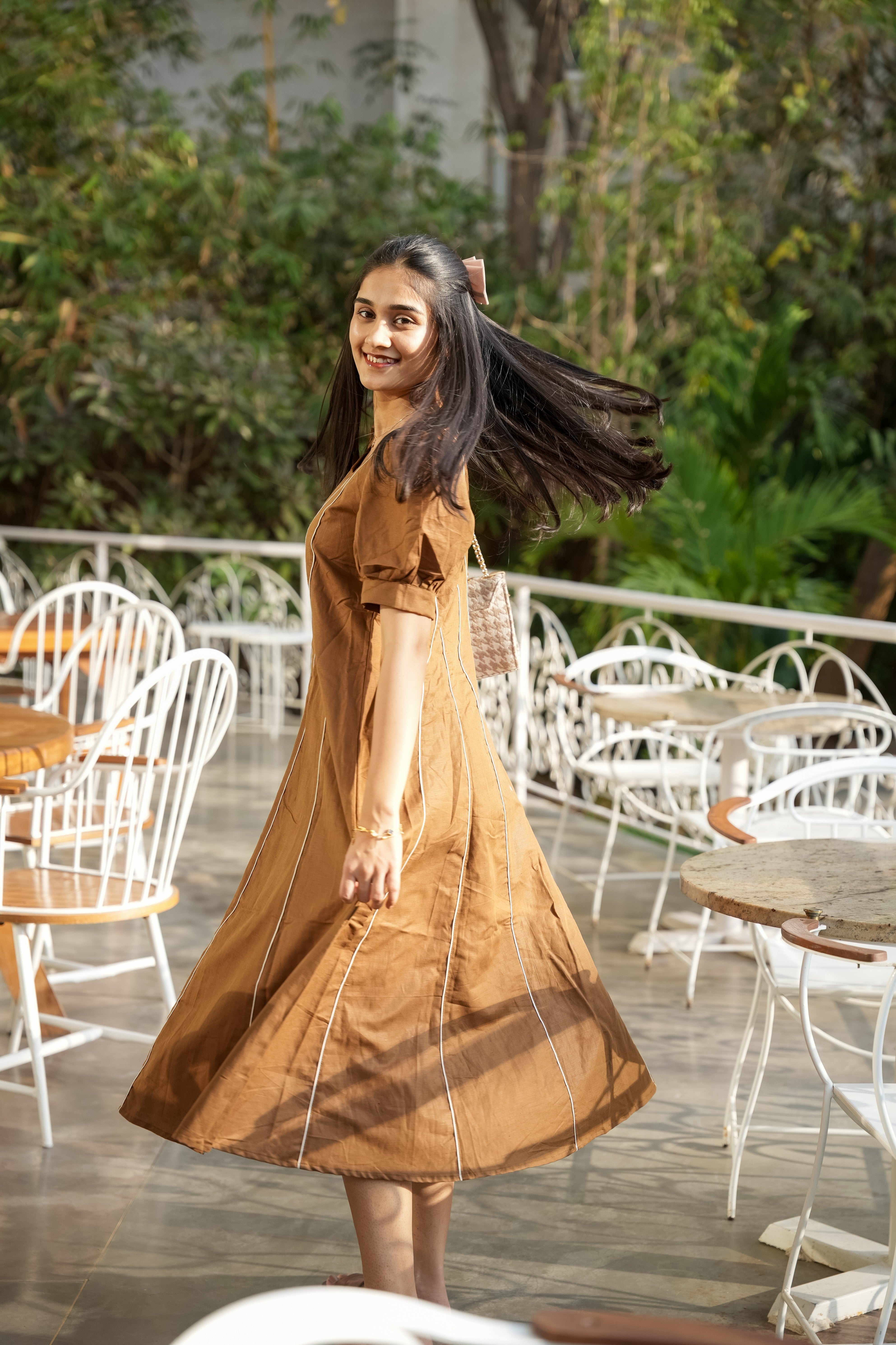 Brown Grace in Lines Dress