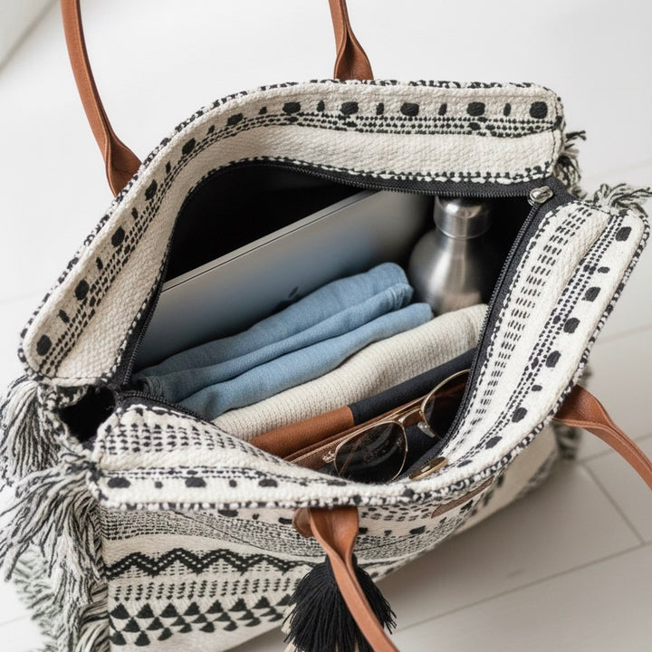 Chirpy Charcoal Ruffle Beach Tote