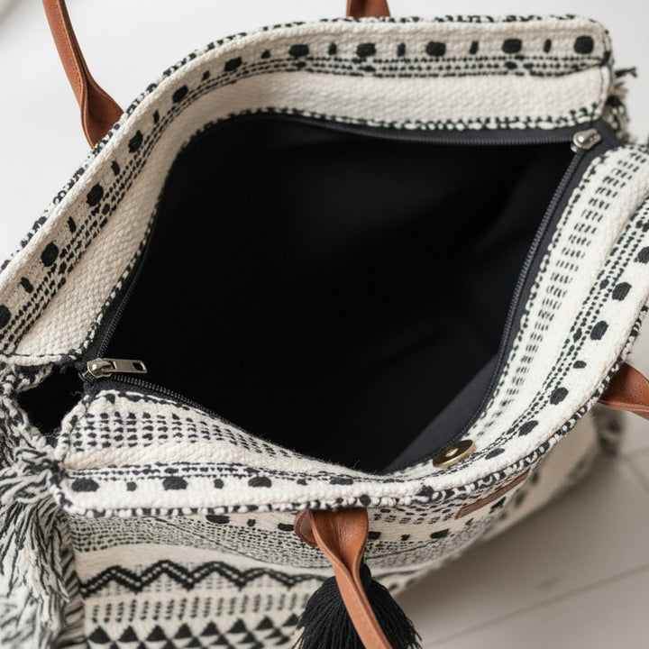 Chirpy Charcoal Ruffle Beach Tote