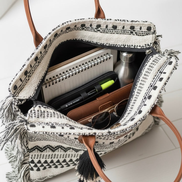 Chirpy Charcoal Ruffle Beach Tote